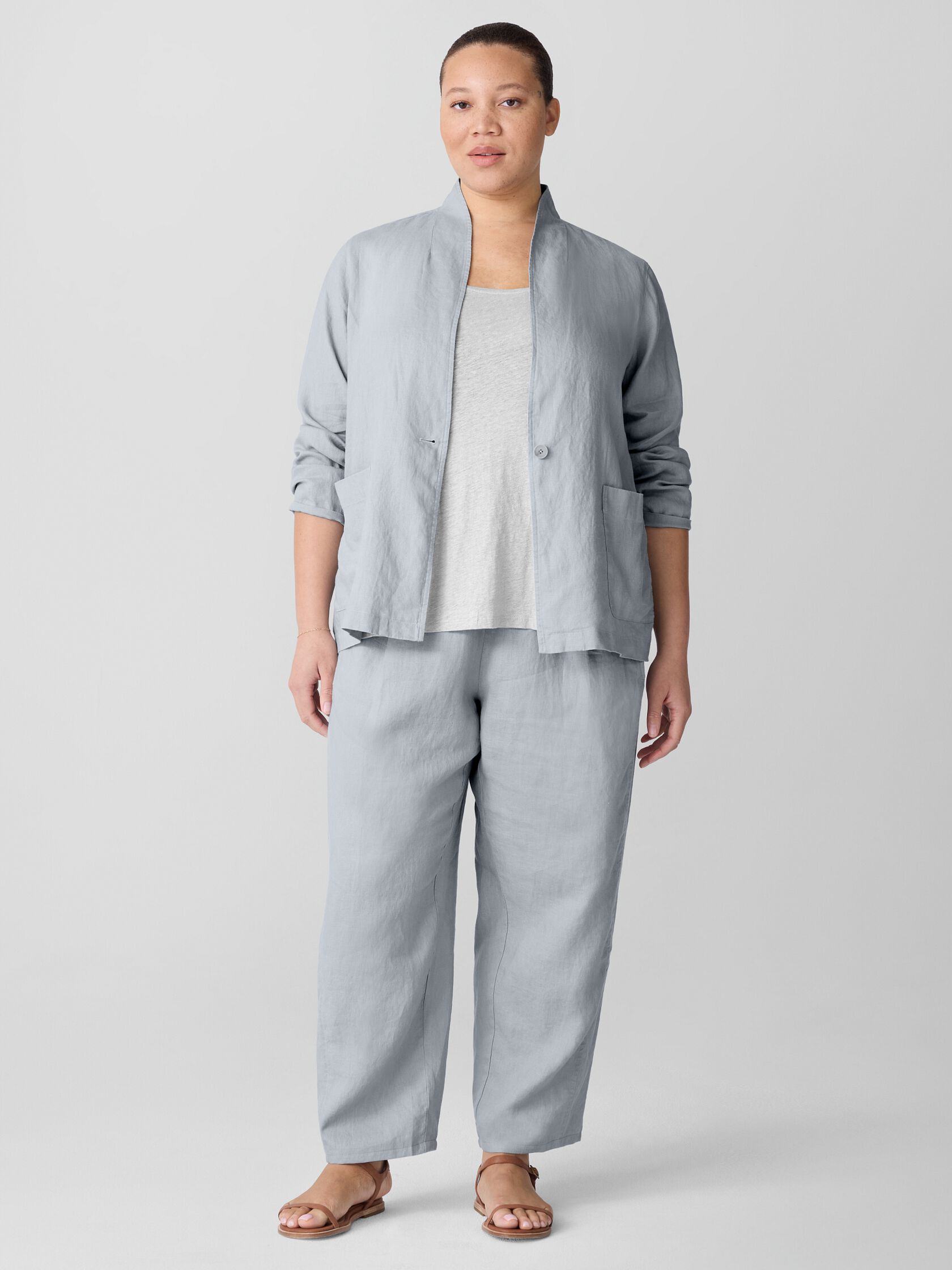 Organic Linen High Collar Jacket