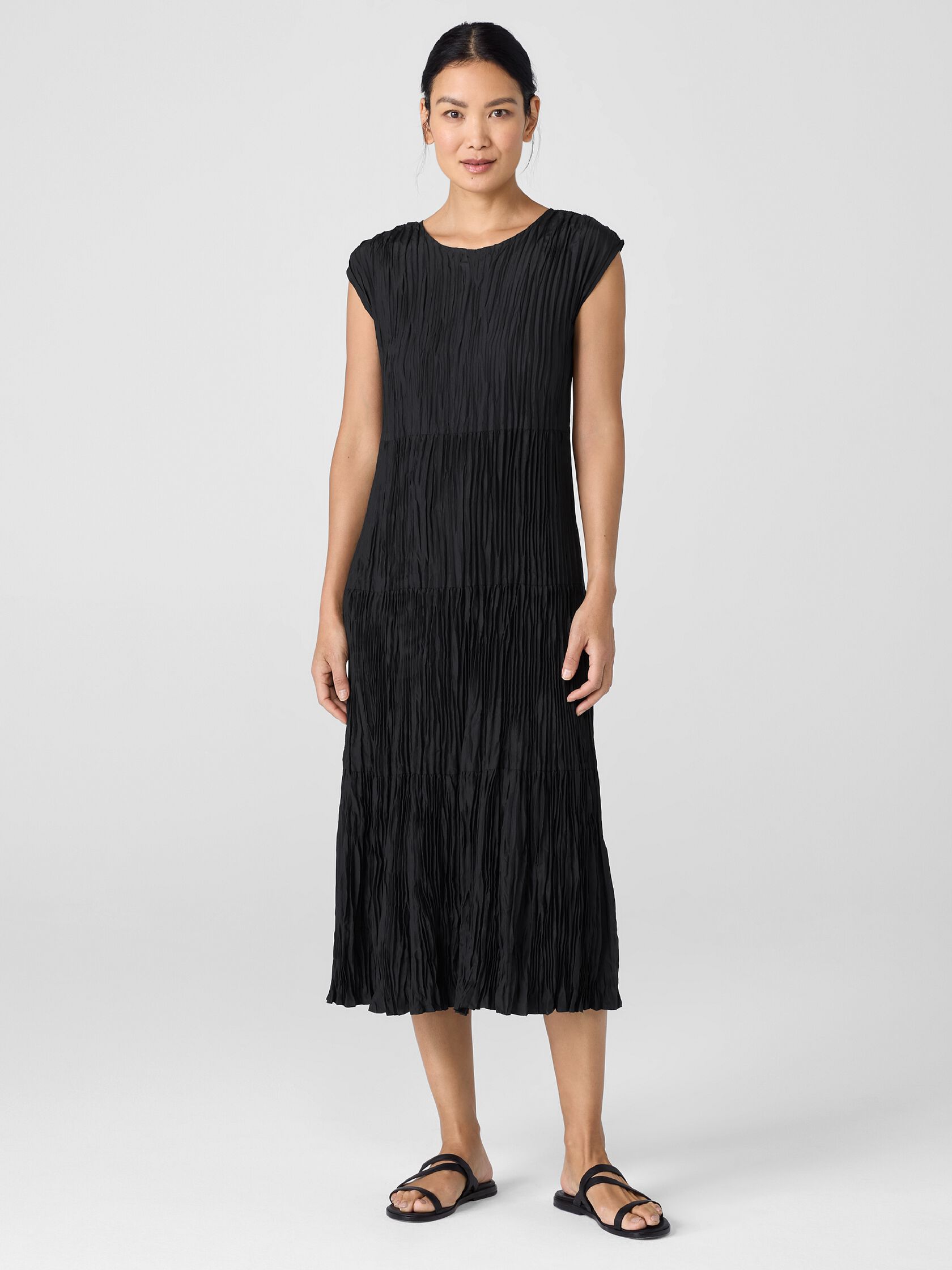 Crushed Silk Jewel Neck&nbsp;Tiered Dress