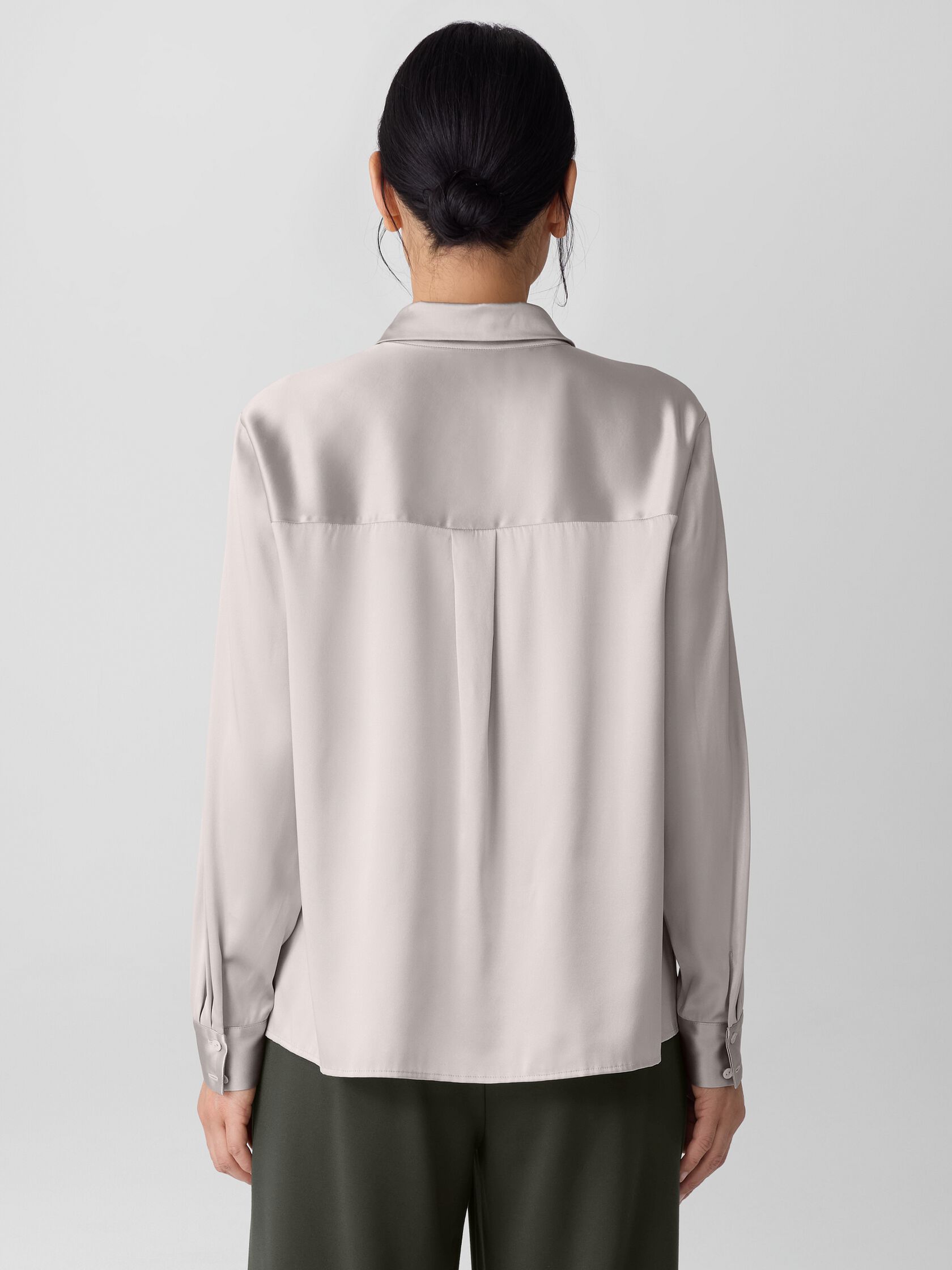 Stretch Silk Charmeuse Classic Collar Shirt