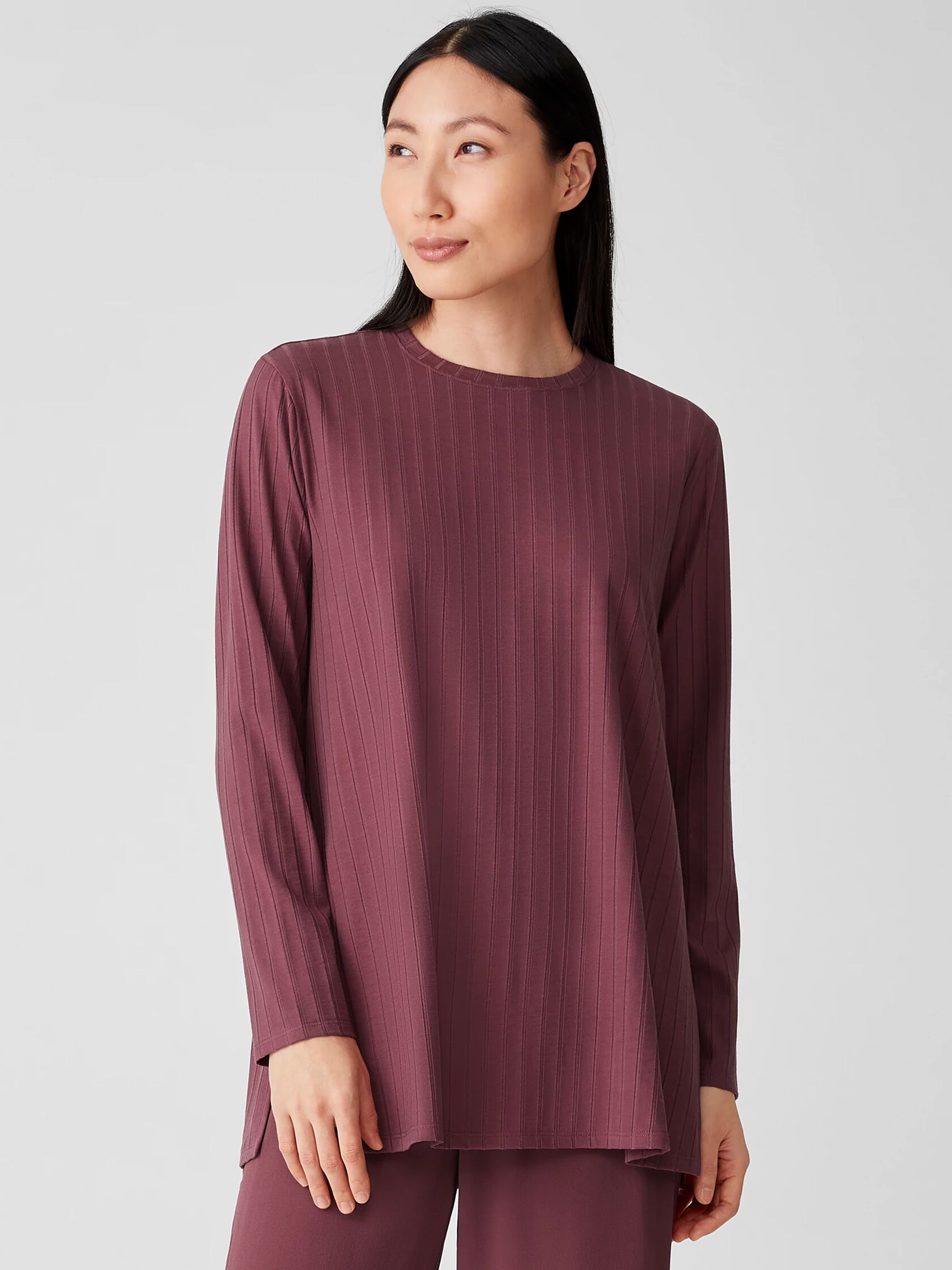 Washable Stretch Rib Crew Neck Top