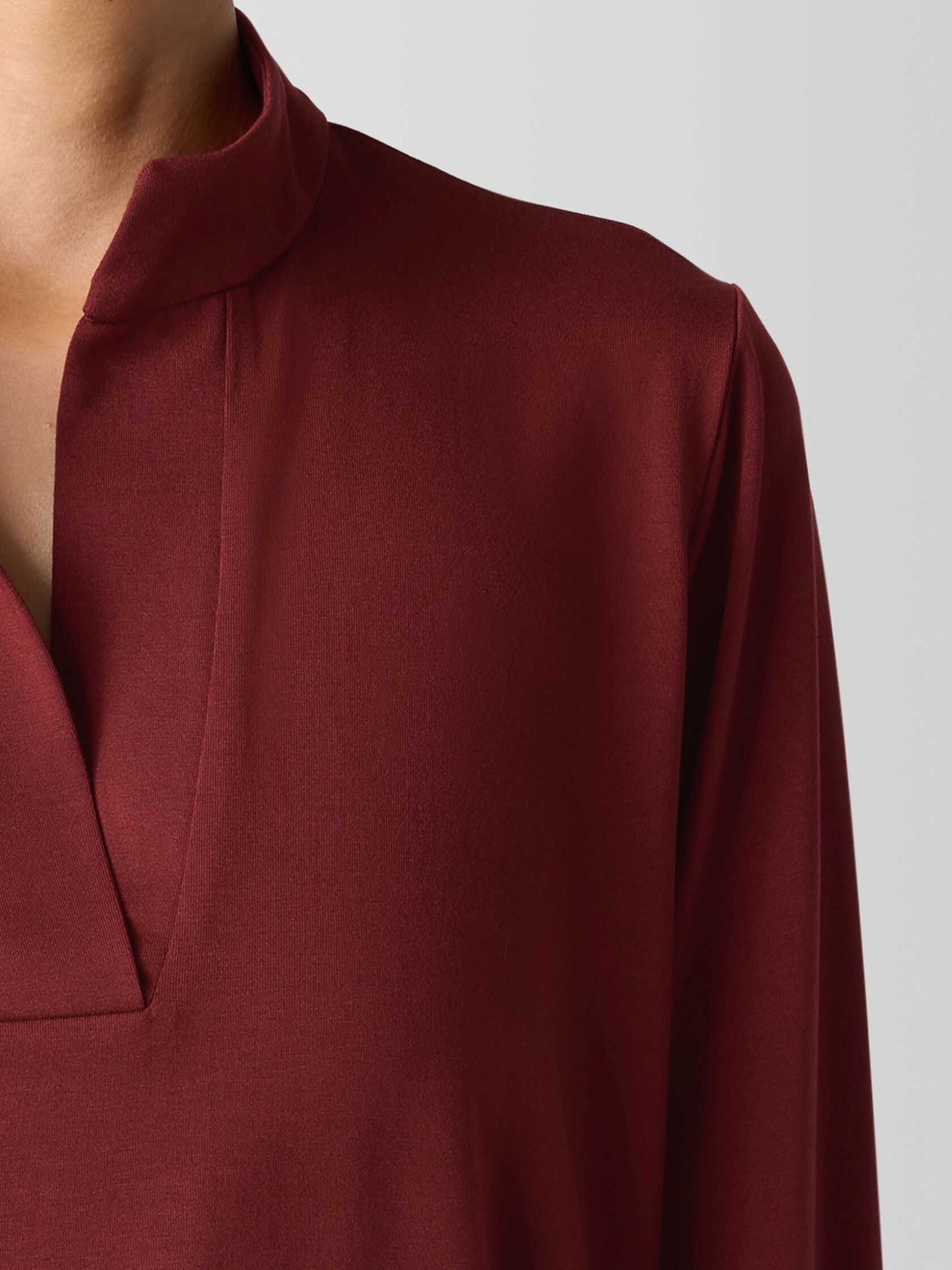 Stretch Jersey Knit Band Collar Top