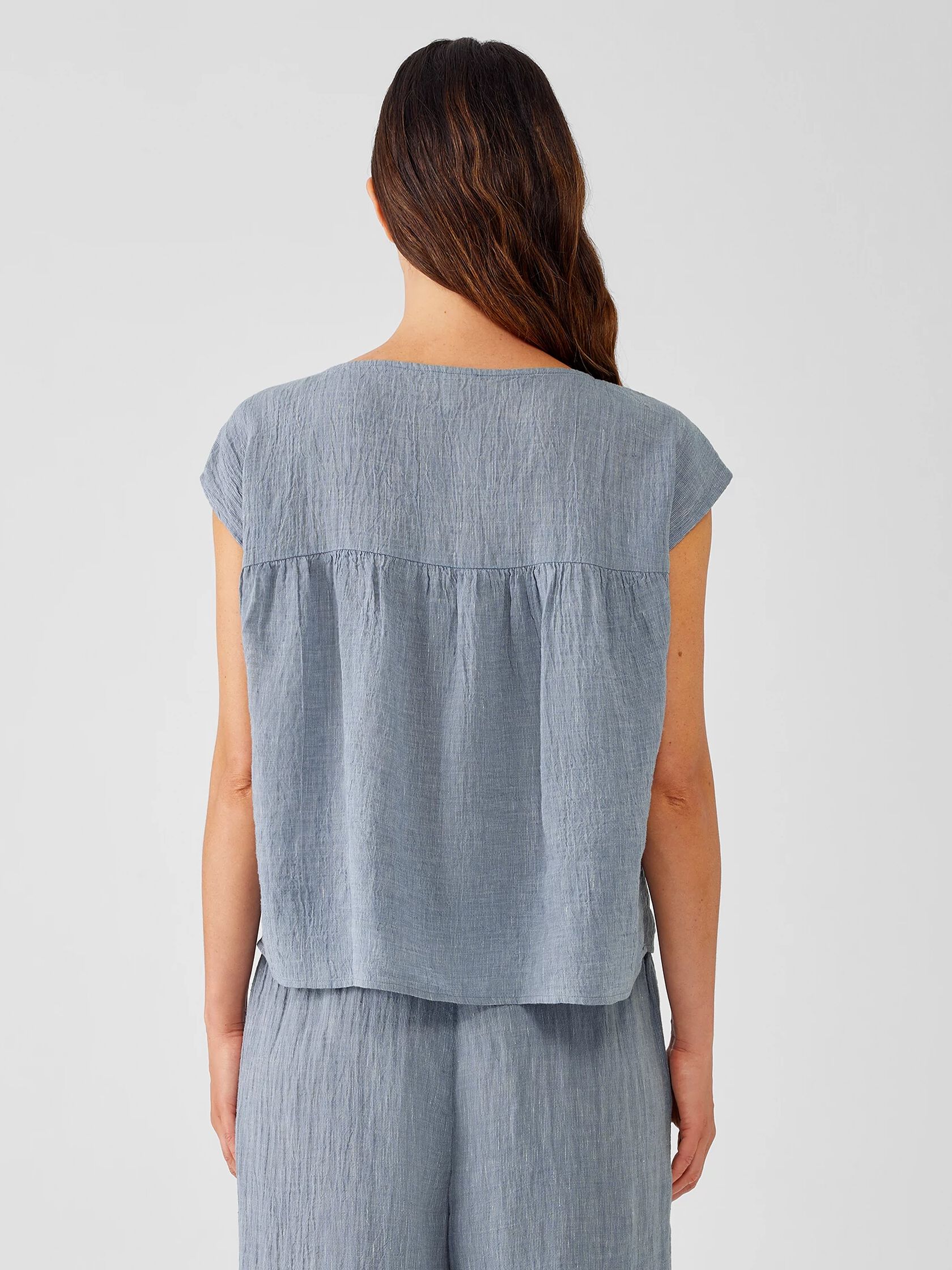 Striped Organic Linen Crinkle&nbsp;Shirred-Back Top