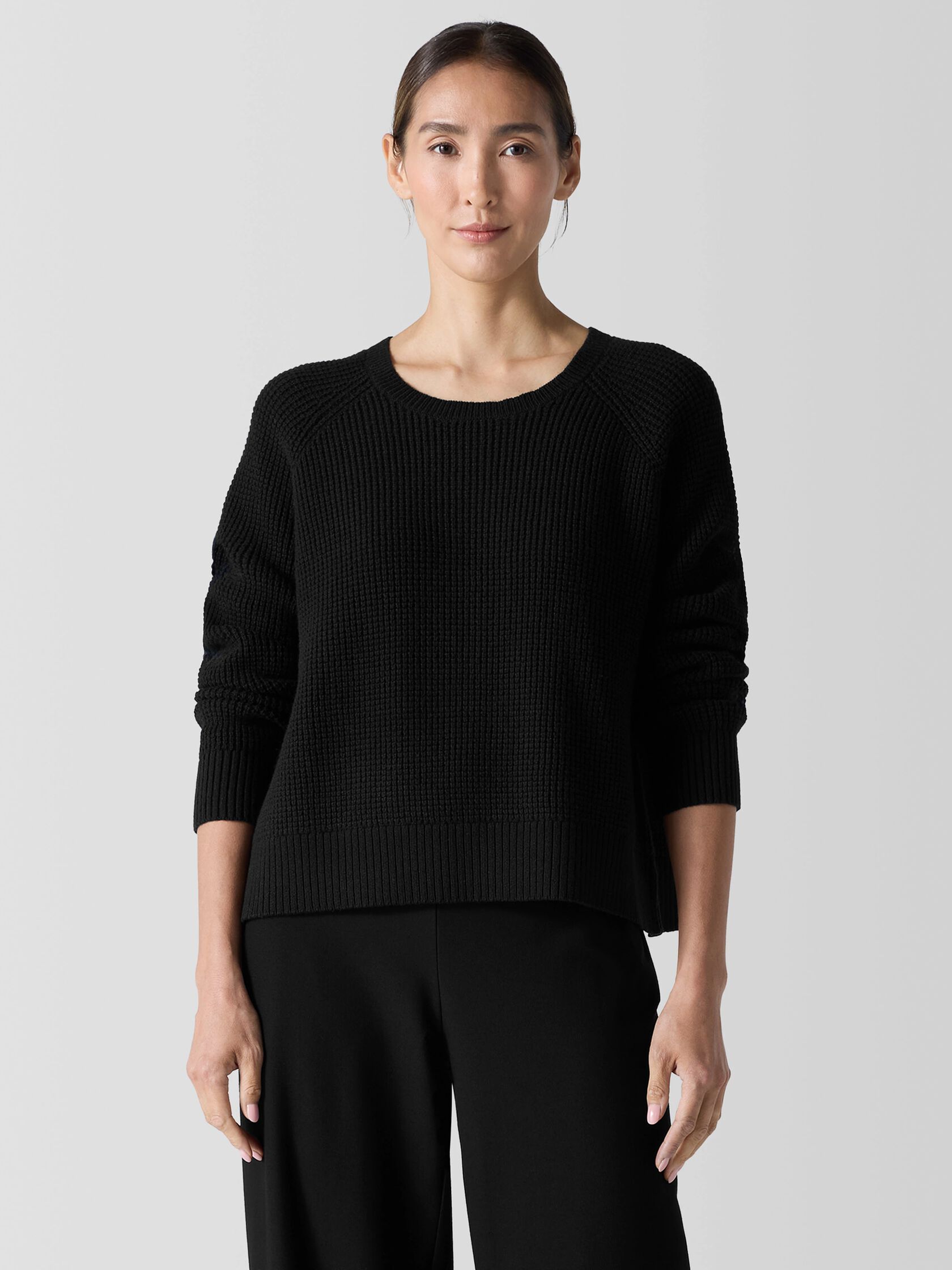 Cotton and Recycled Cashmere Thermal Crew Neck Top