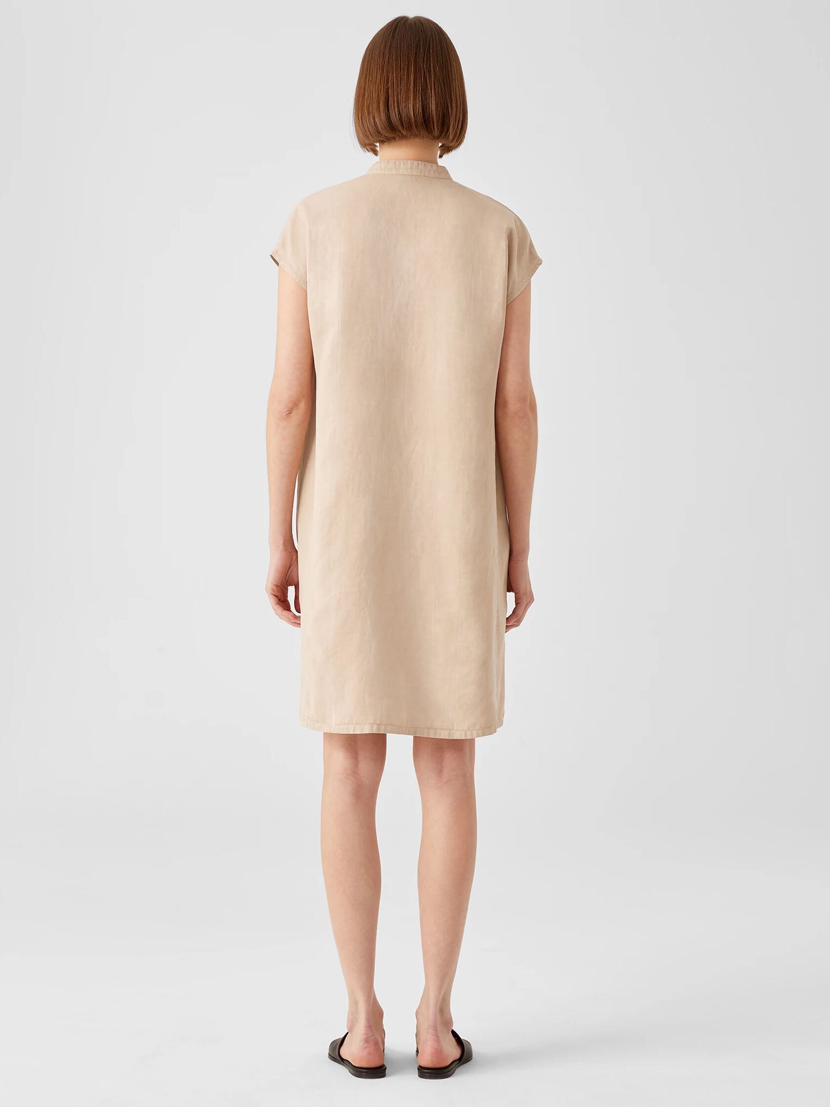 Linen Blend Mandarin Collar Shirtdress