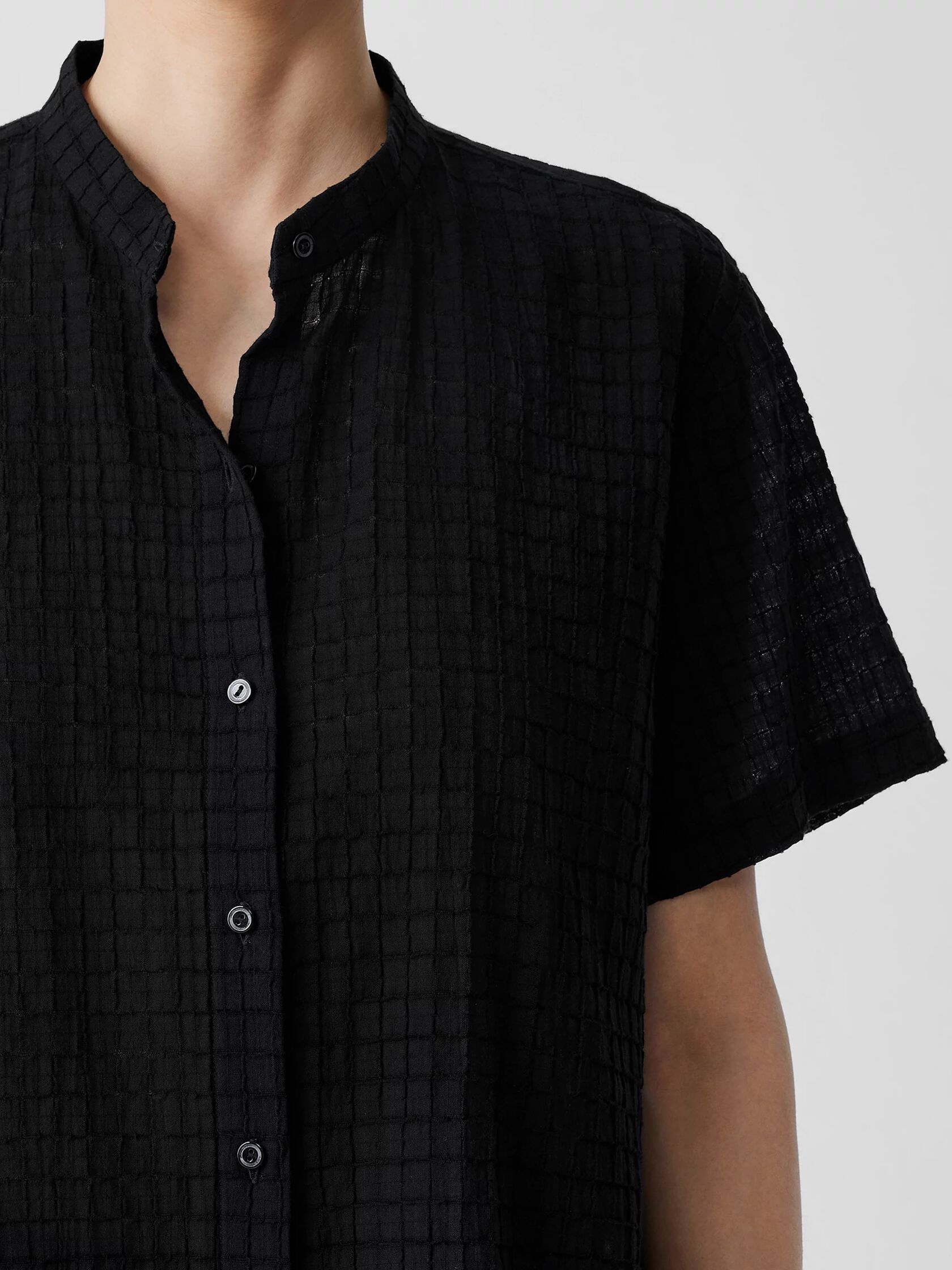 Organic Cotton Voile Box Band Collar Shirt