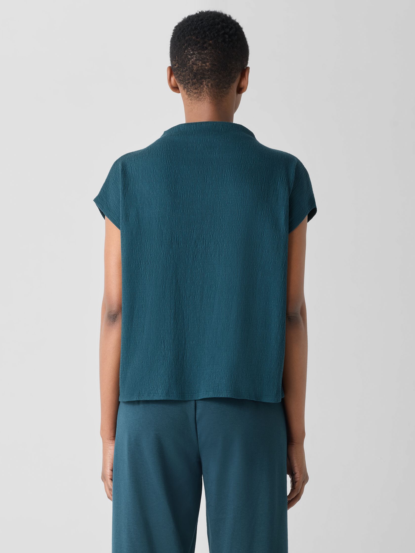 Crinkled Jersey Funnel Neck Top