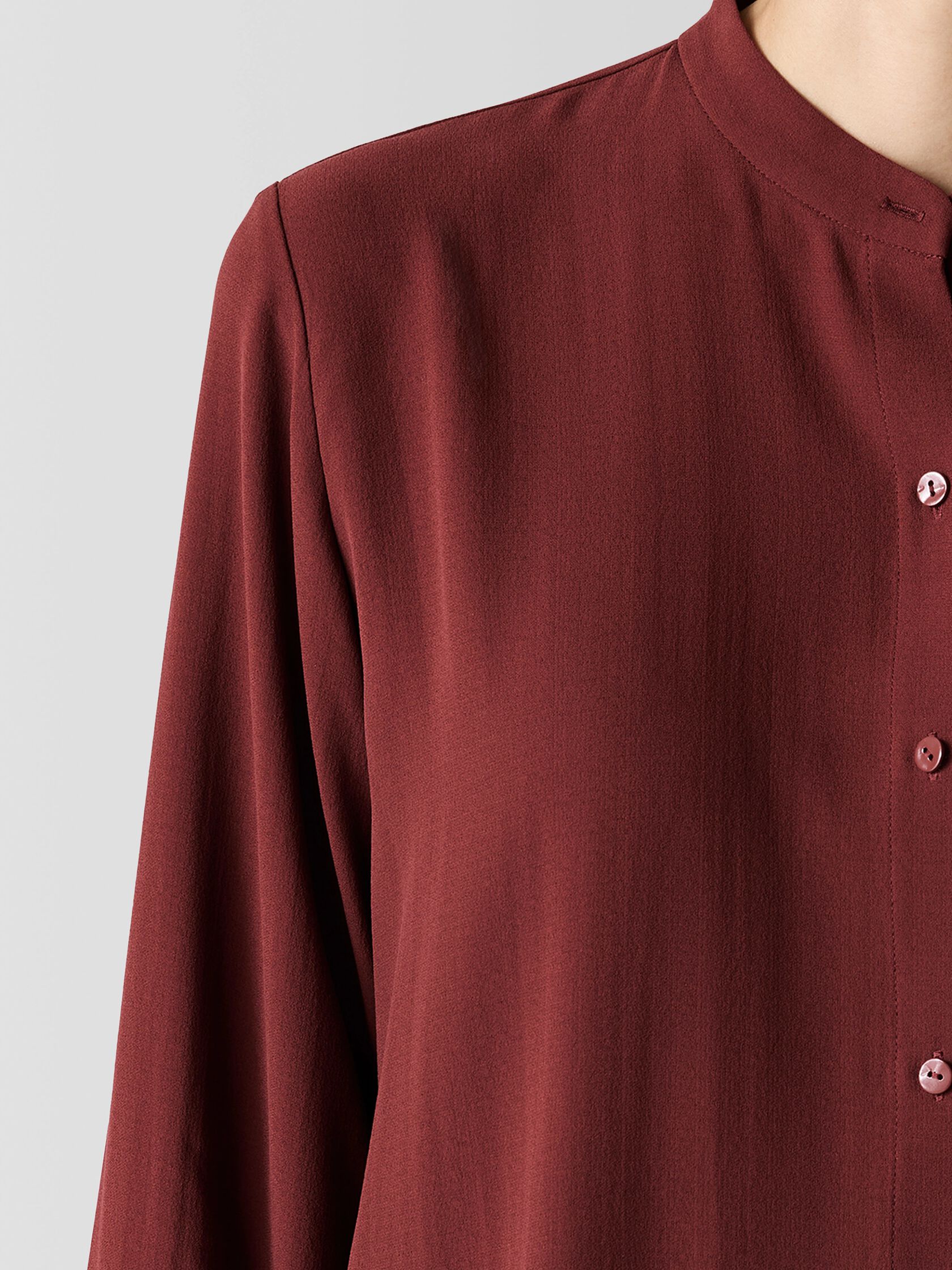 Silk Georgette Crepe Band Collar Shirt