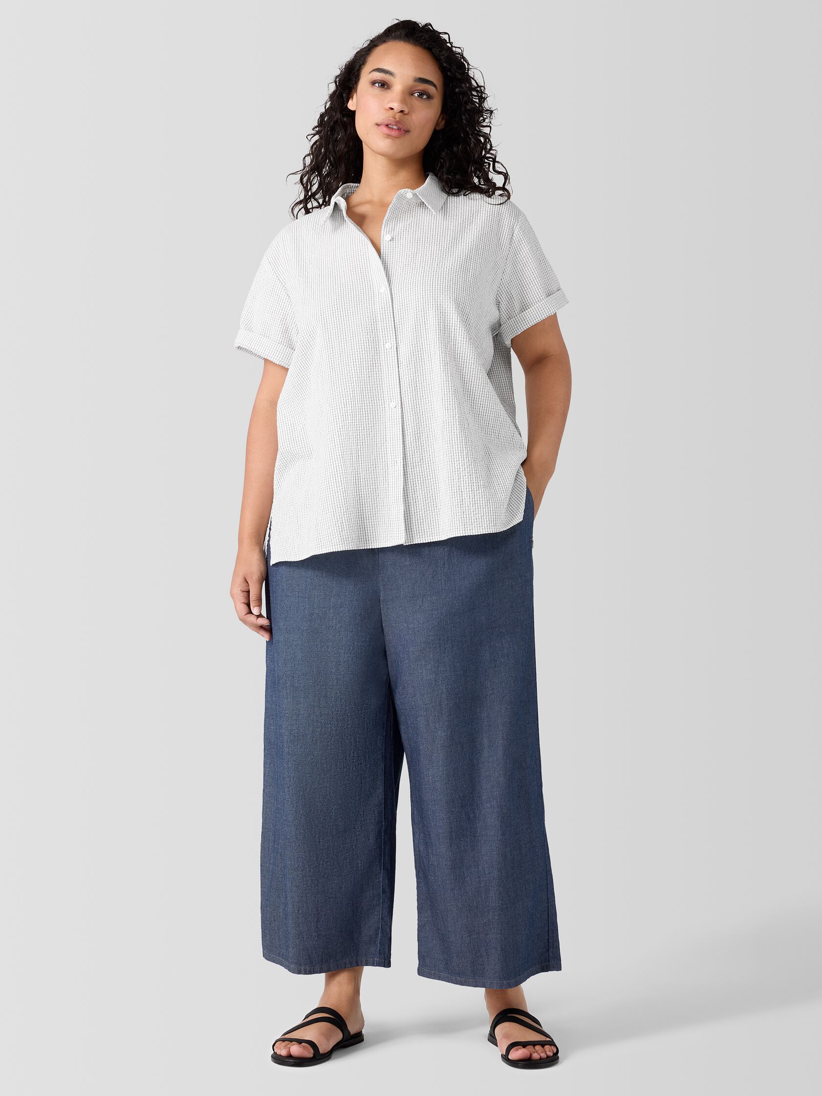 Organic Cotton Ripple&nbsp;Checkered&nbsp;Short-Sleeve Shirt