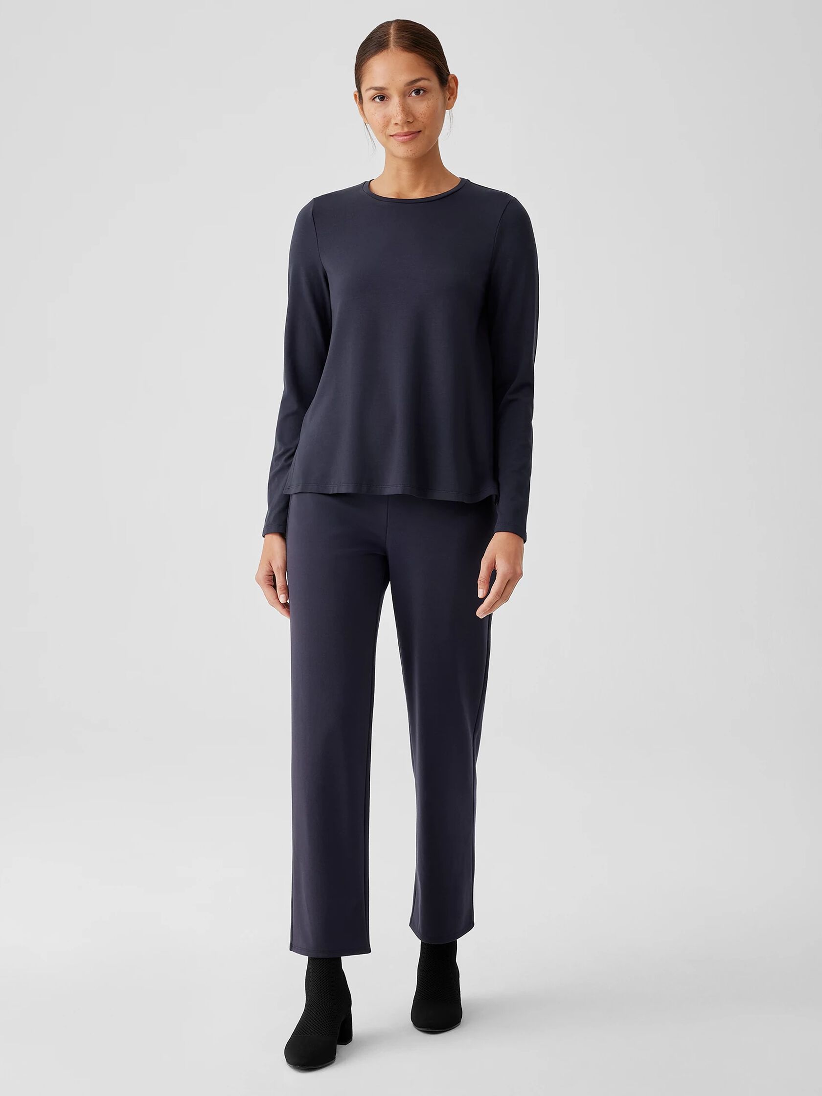 Stretch Jersey Knit Crew Neck Top