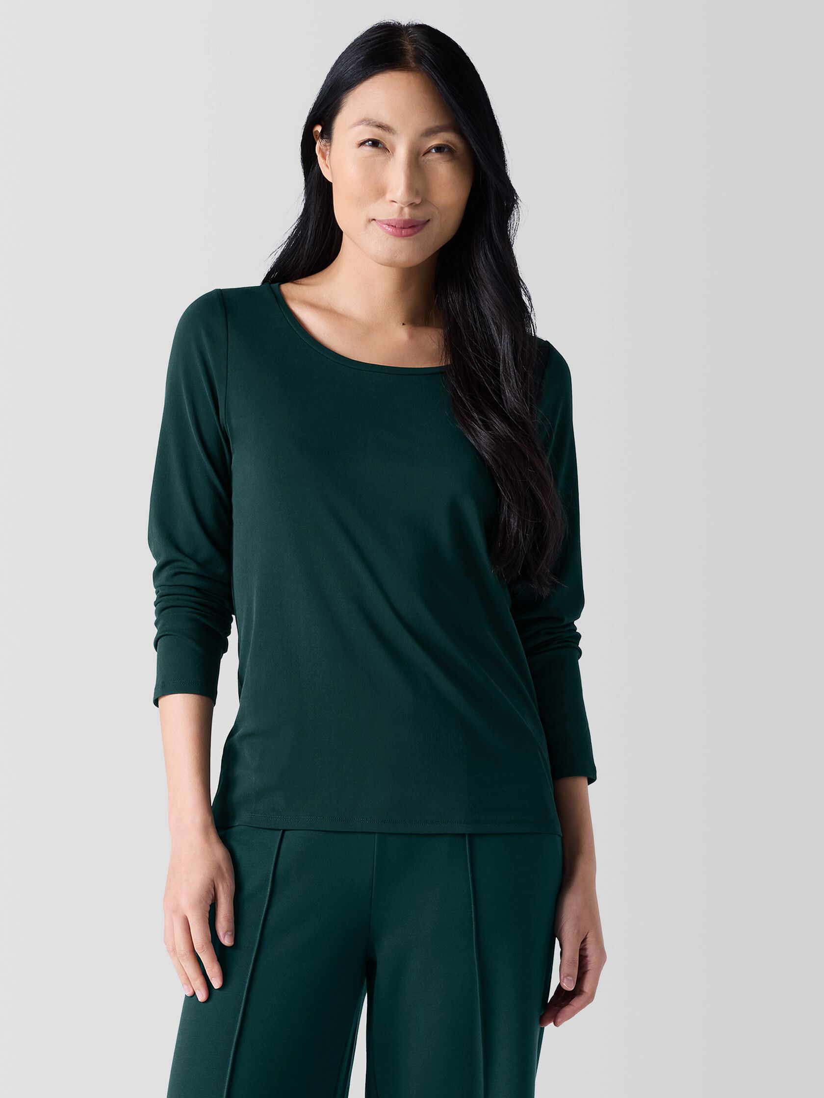 Stretch Silk Jersey Scoop Neck Top