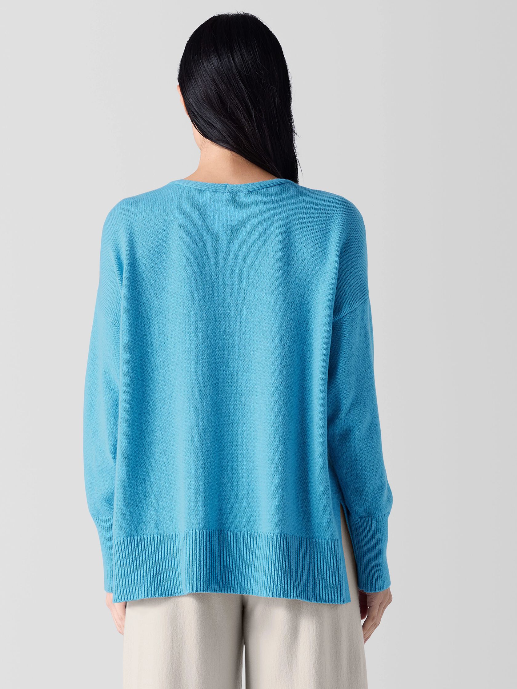 Cotton and Recycled Cashmere V-Neck Top