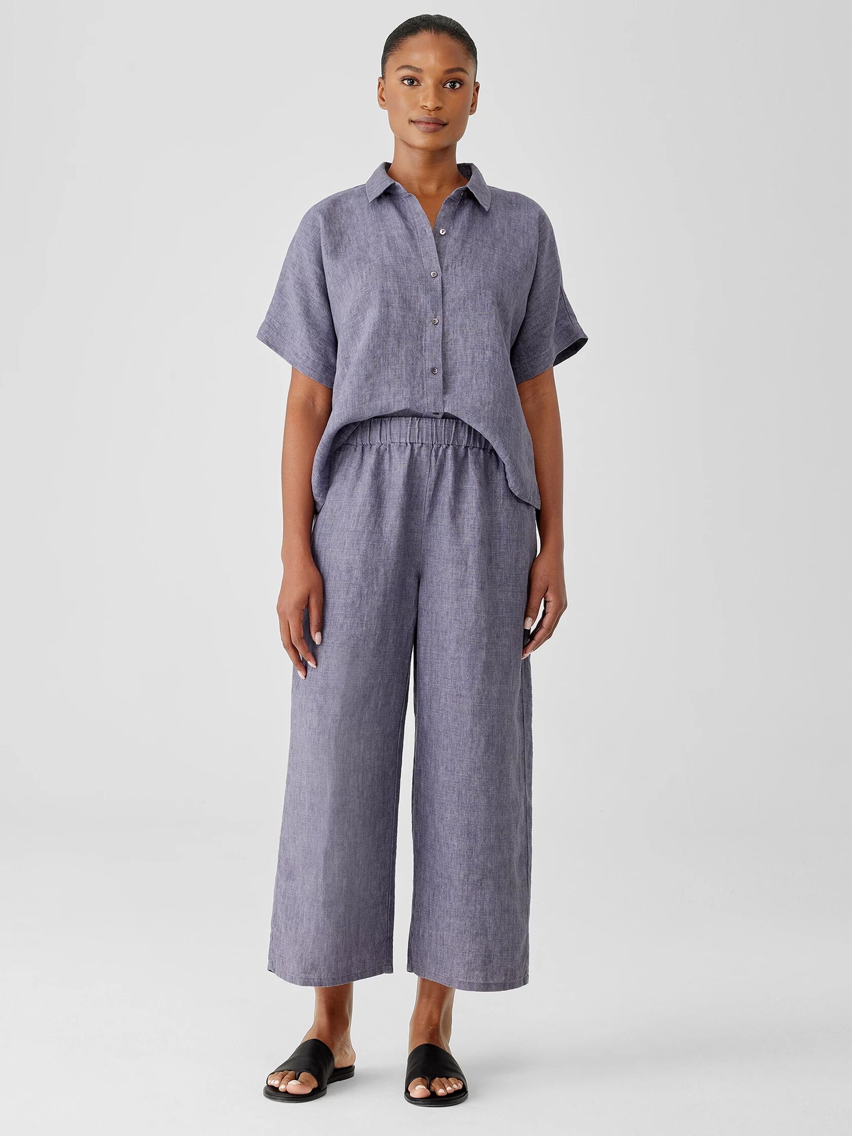 Washed Organic Linen Delave Wide-Leg Pant