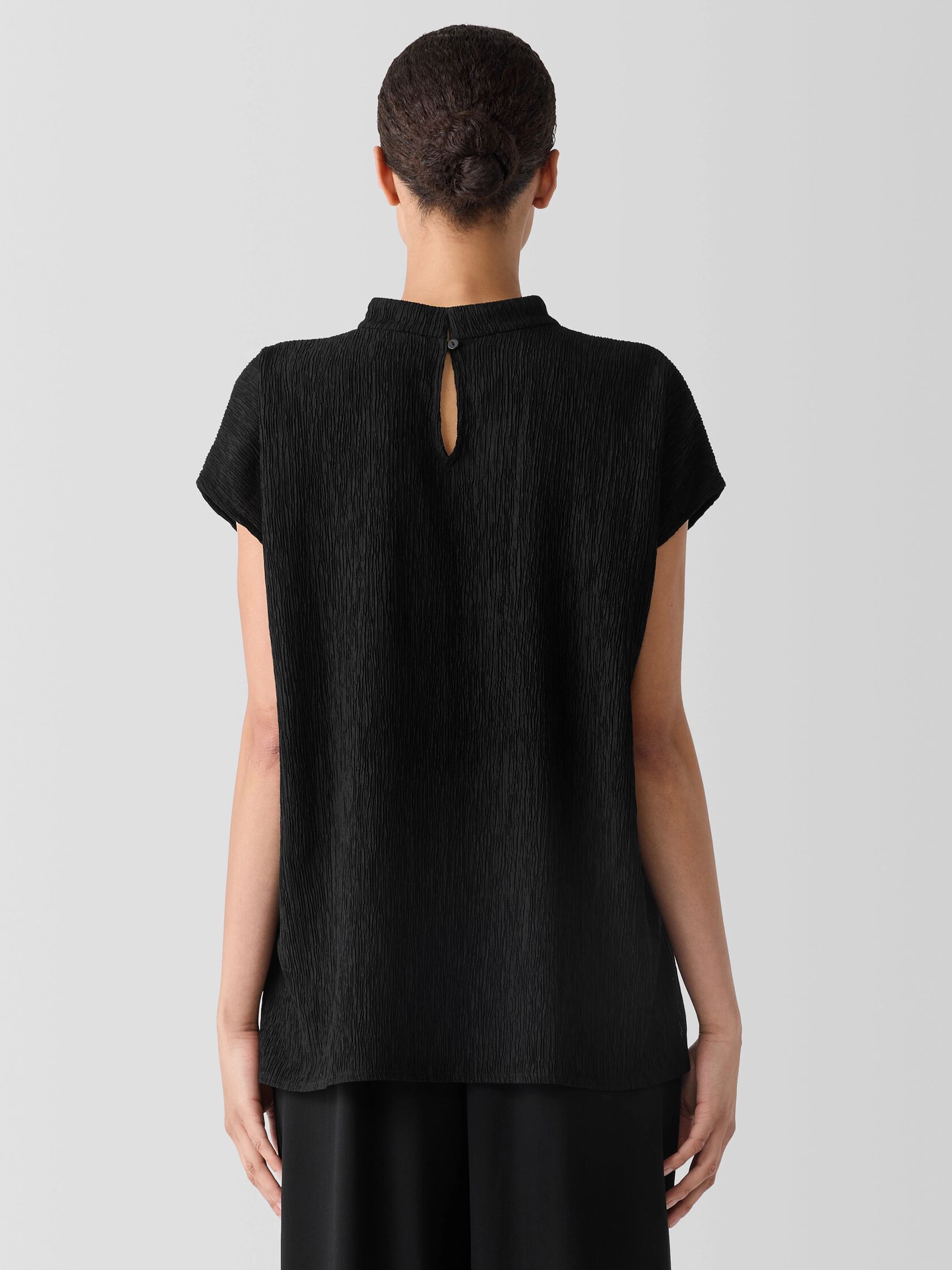Woven Pliss&eacute; Mock Neck Top