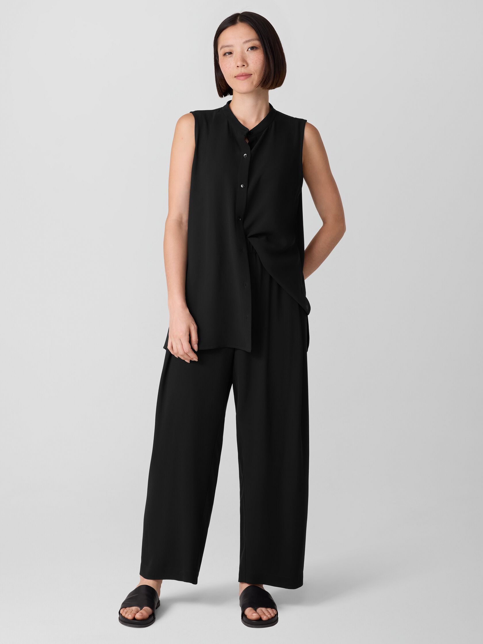 Silk Georgette Crepe Pleated Straight Pant