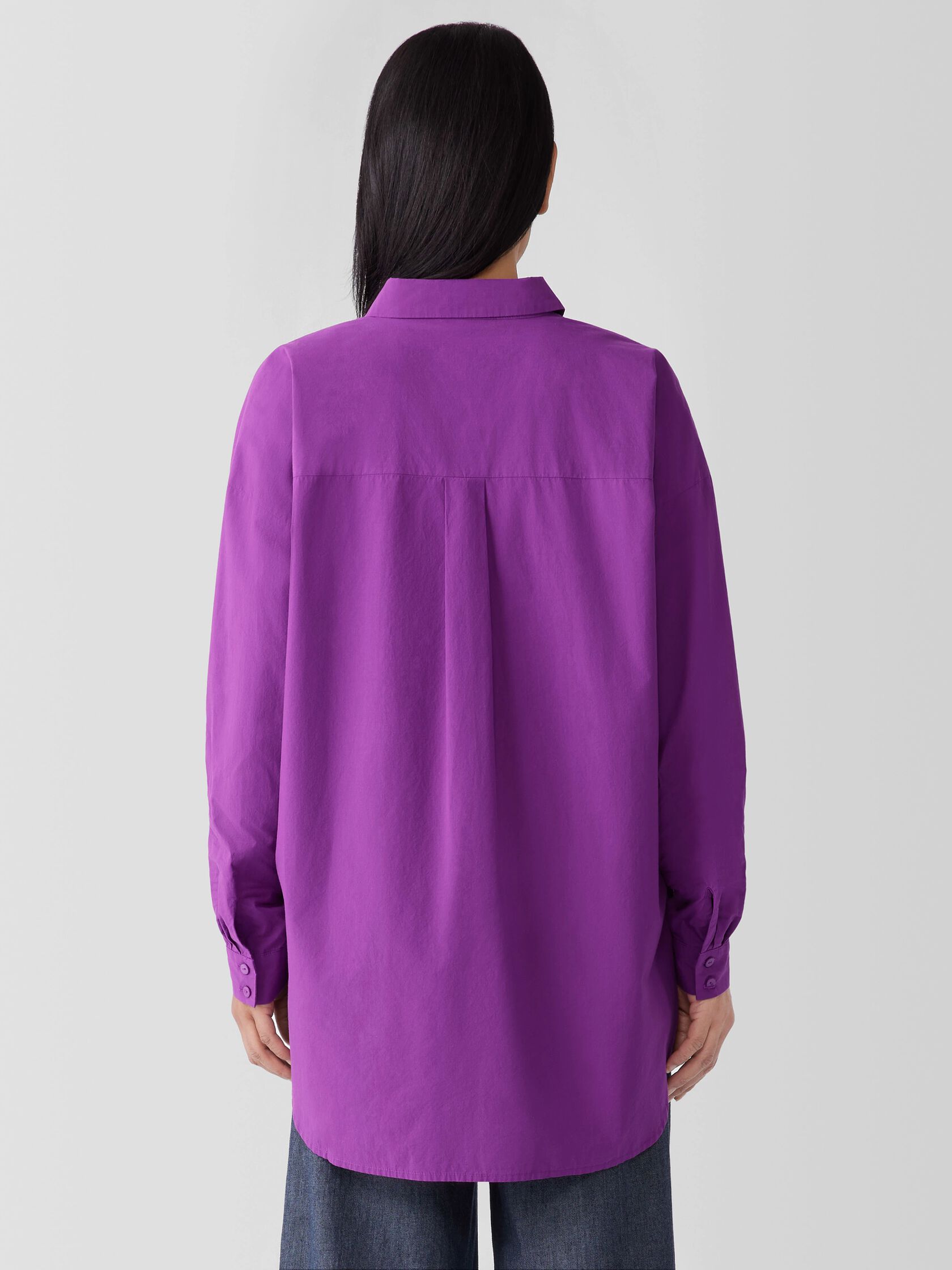 Washed Organic Cotton Poplin Classic Collar Long Shirt