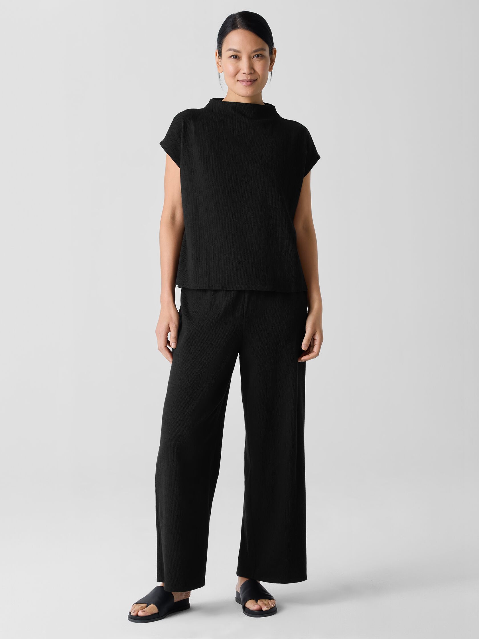 Crinkled Jersey Funnel Neck Top