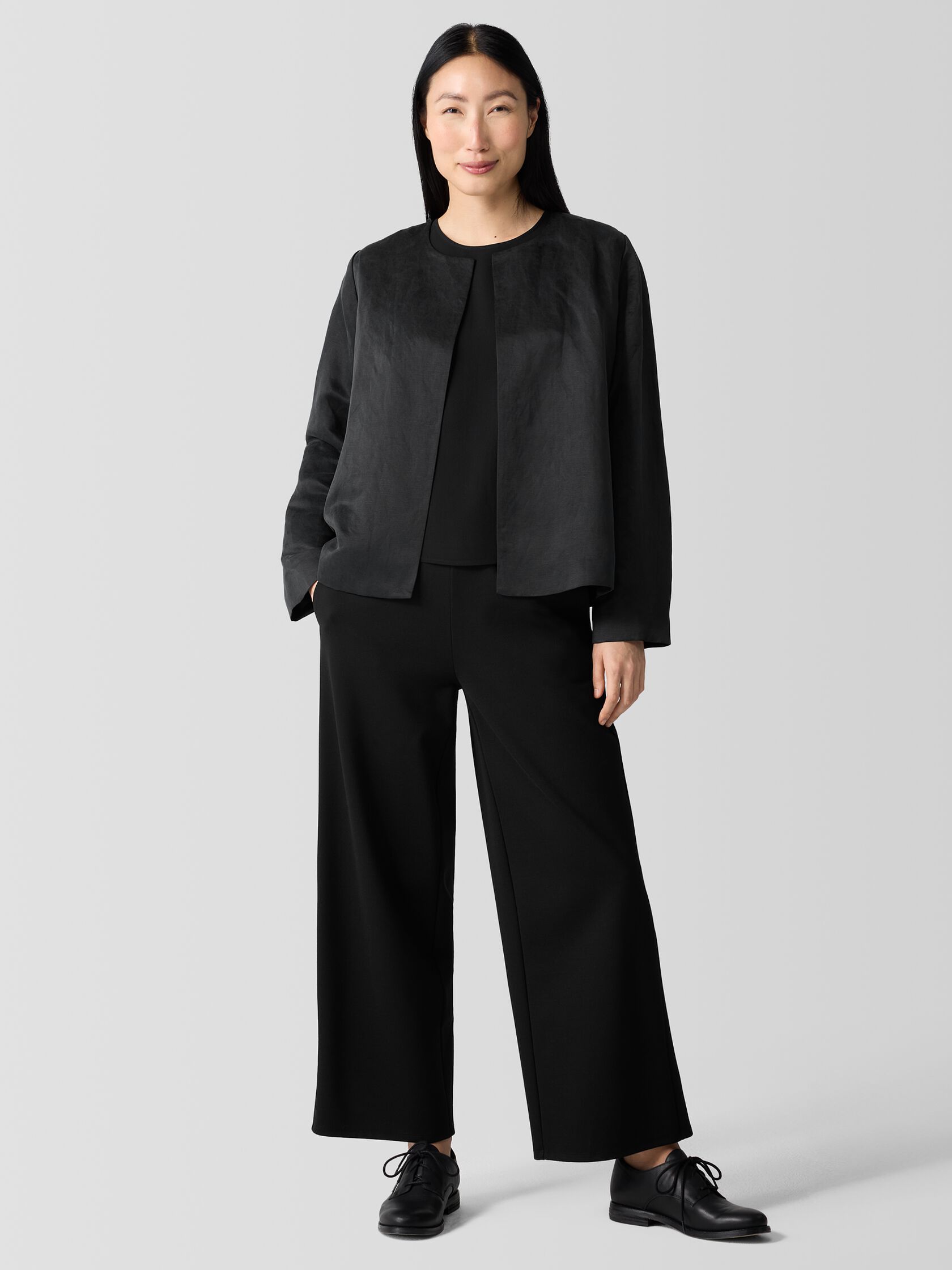 Linen Silk Satin Round Neck Jacket