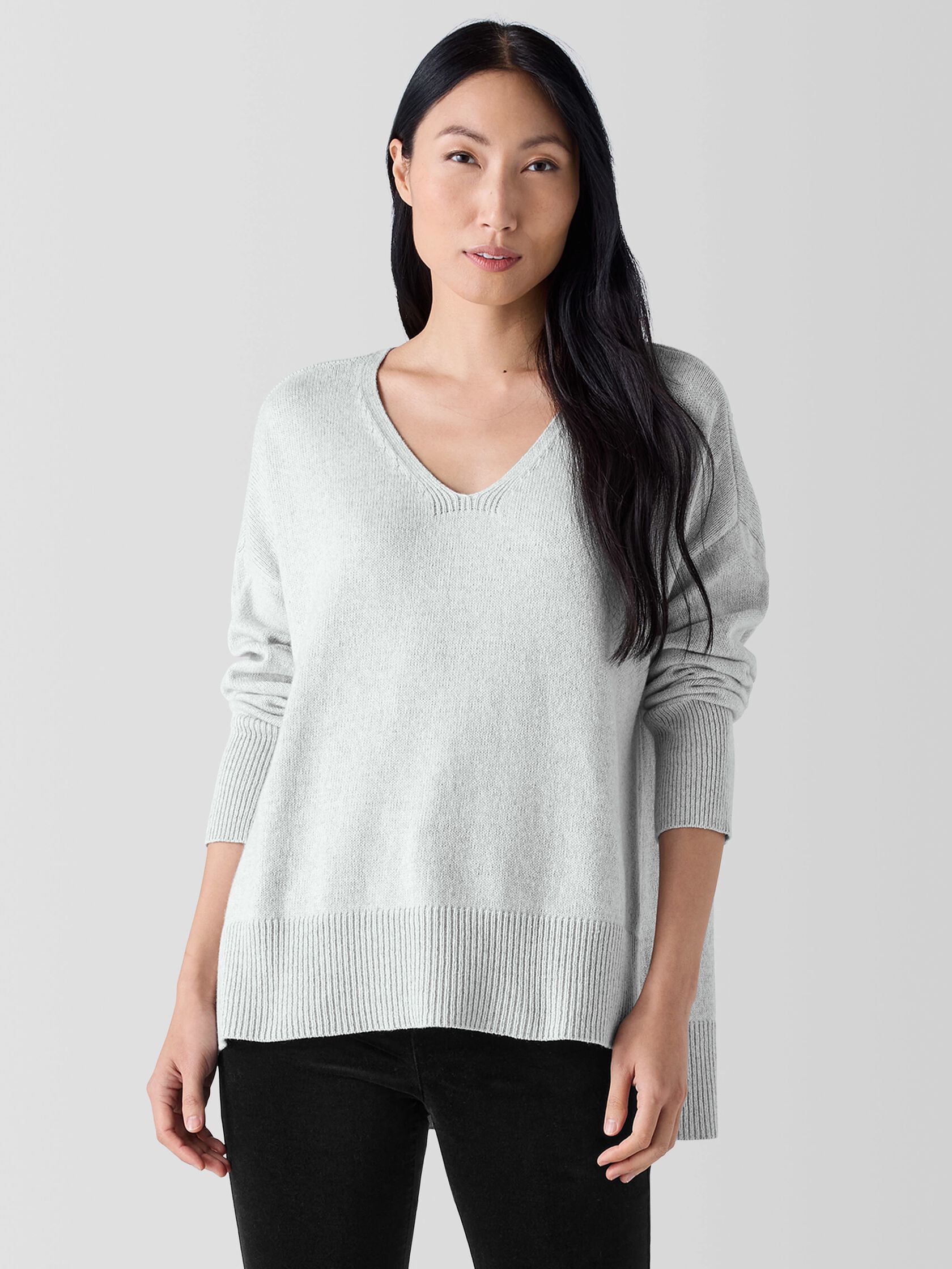 Cotton and Recycled Cashmere V-Neck Top
