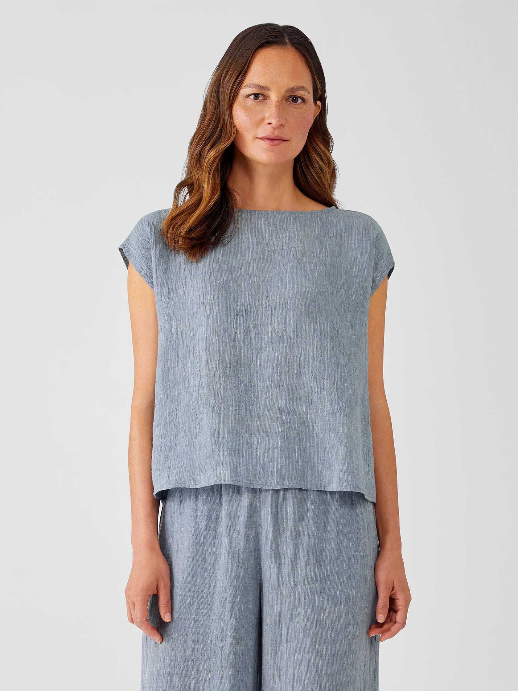 Striped Organic Linen Crinkle&nbsp;Shirred-Back Top
