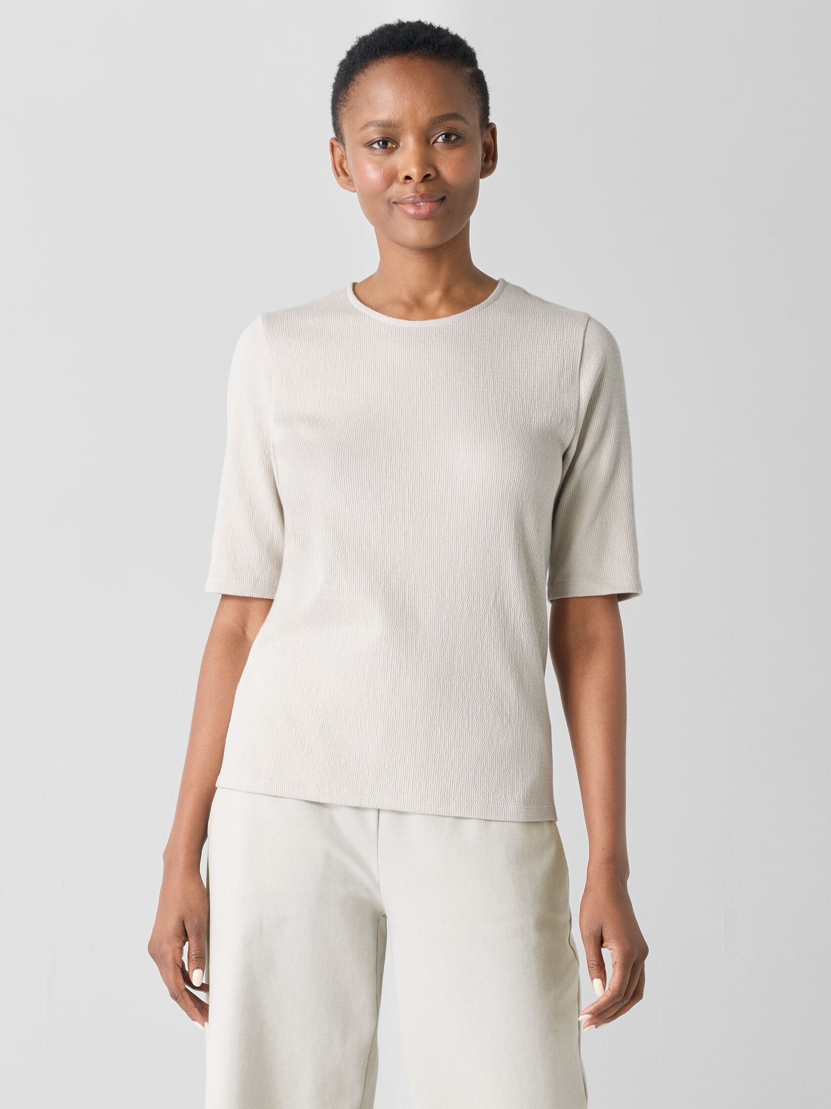 Crinkled Jersey Crew Neck Top