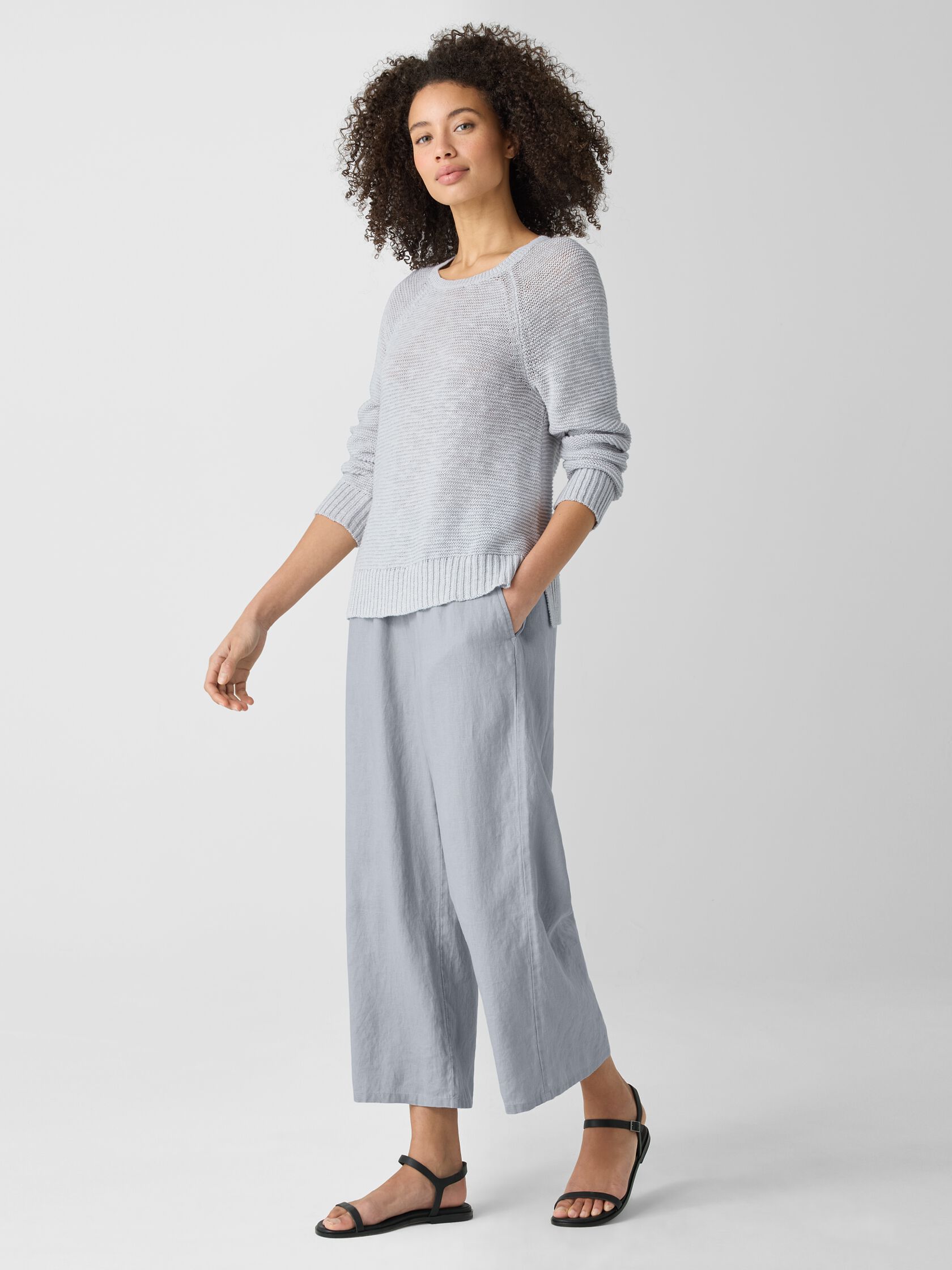 Organic Linen Cotton Slub Crew Neck Top