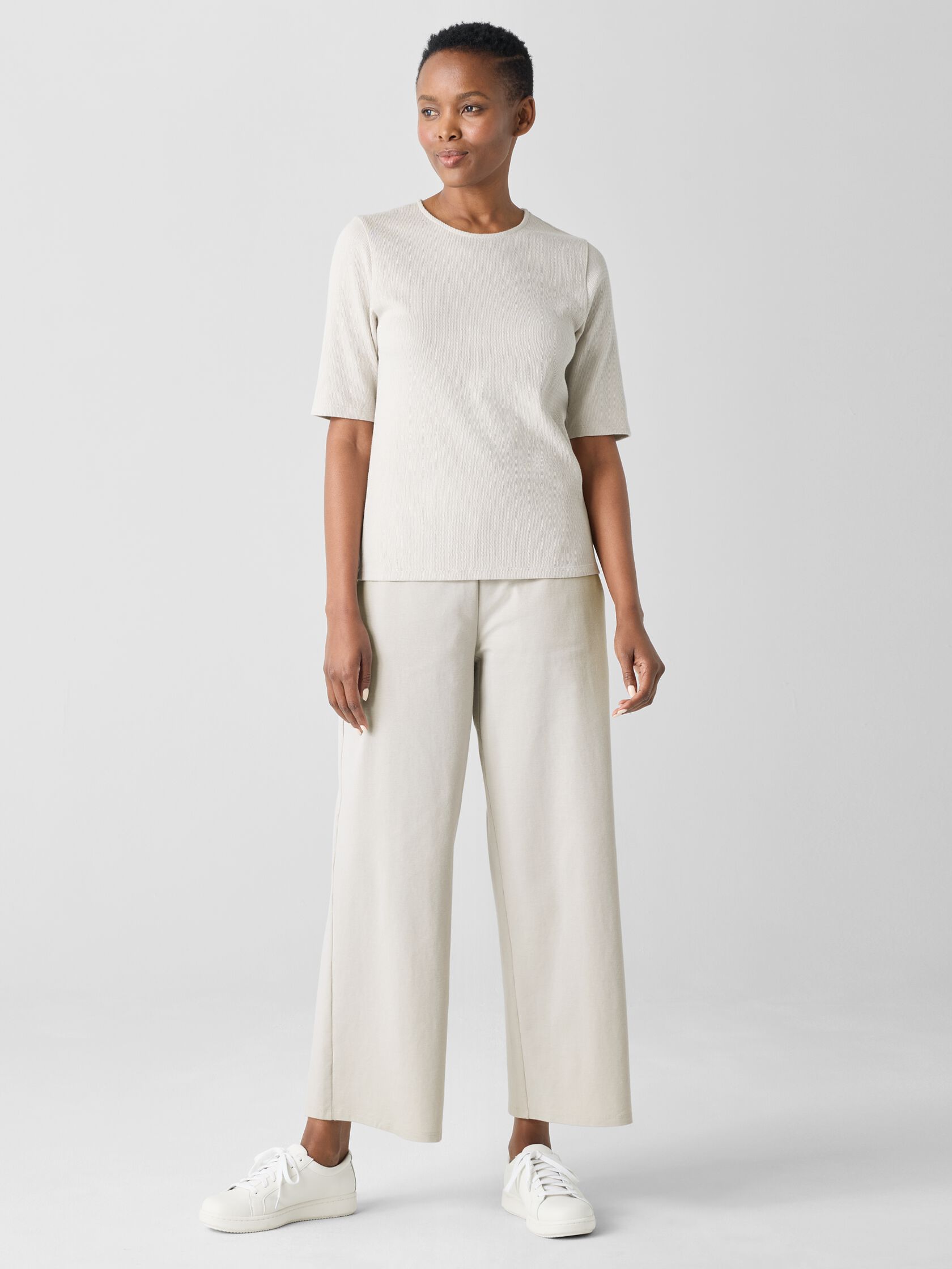 Crinkled Jersey Crew Neck Top