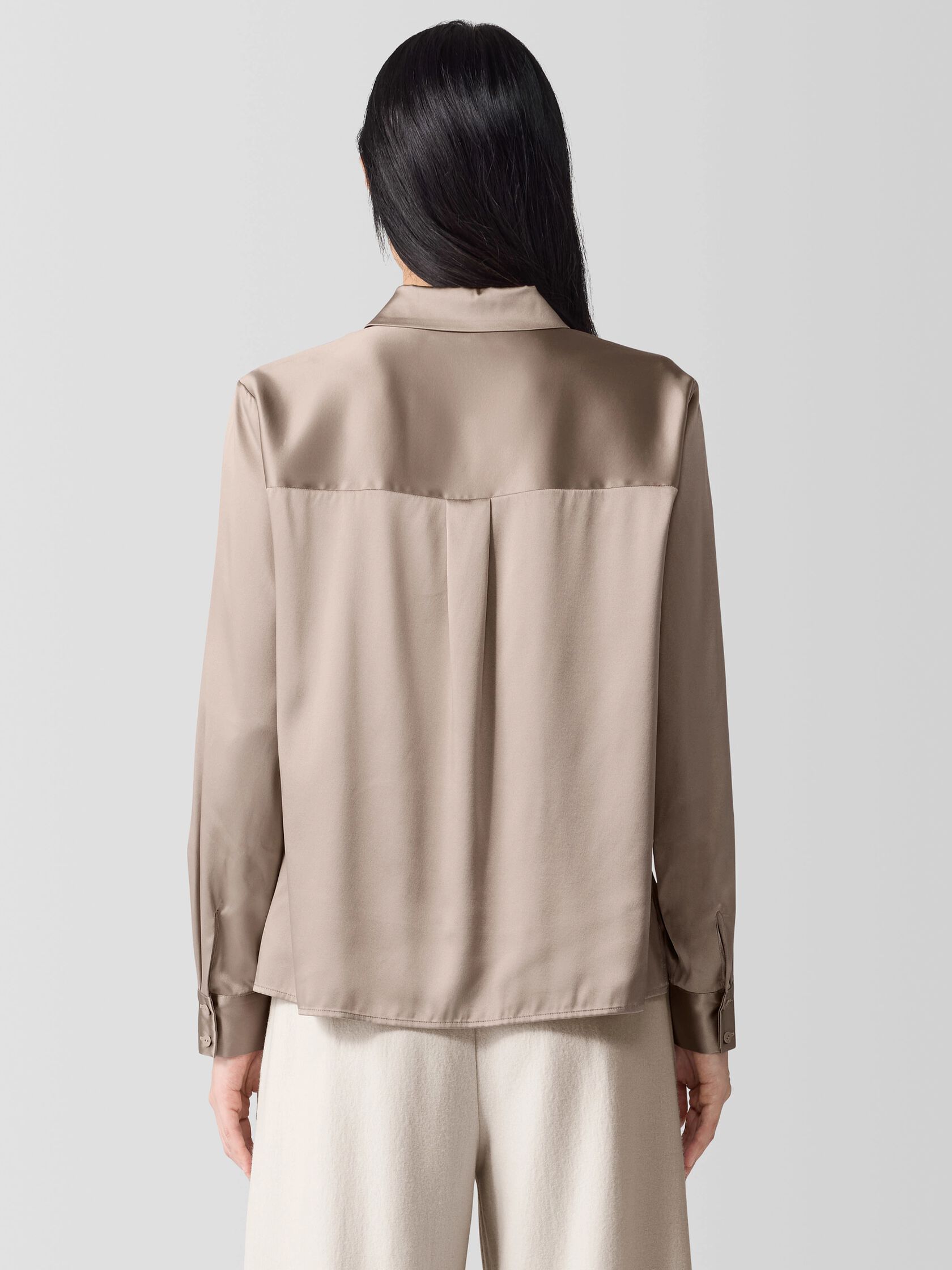 Stretch Silk Charmeuse&nbsp;Classic Collar Shirt