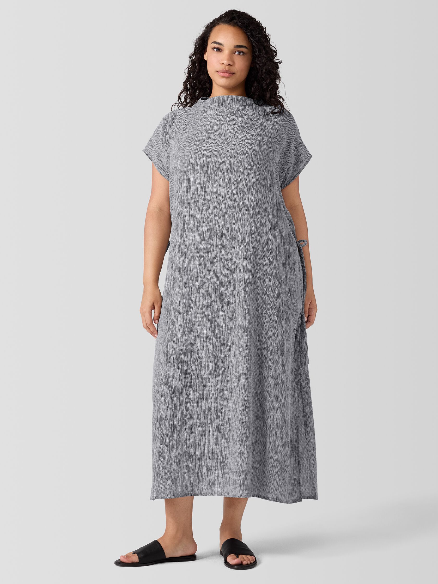 Woven Pliss&eacute; Funnel Neck Dress