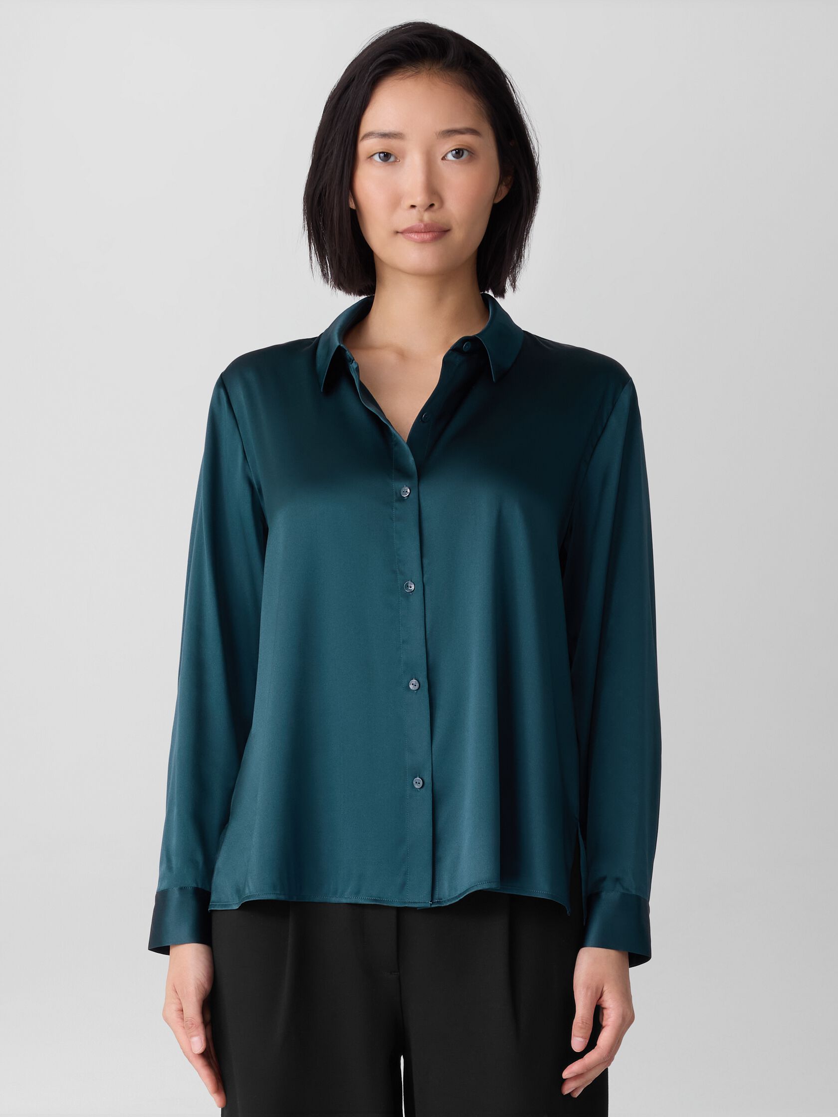 Stretch Silk Charmeuse Classic Collar Shirt