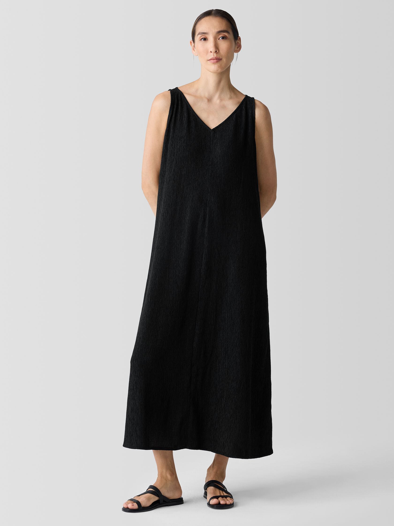 Woven Pliss&eacute; V-Neck Dress