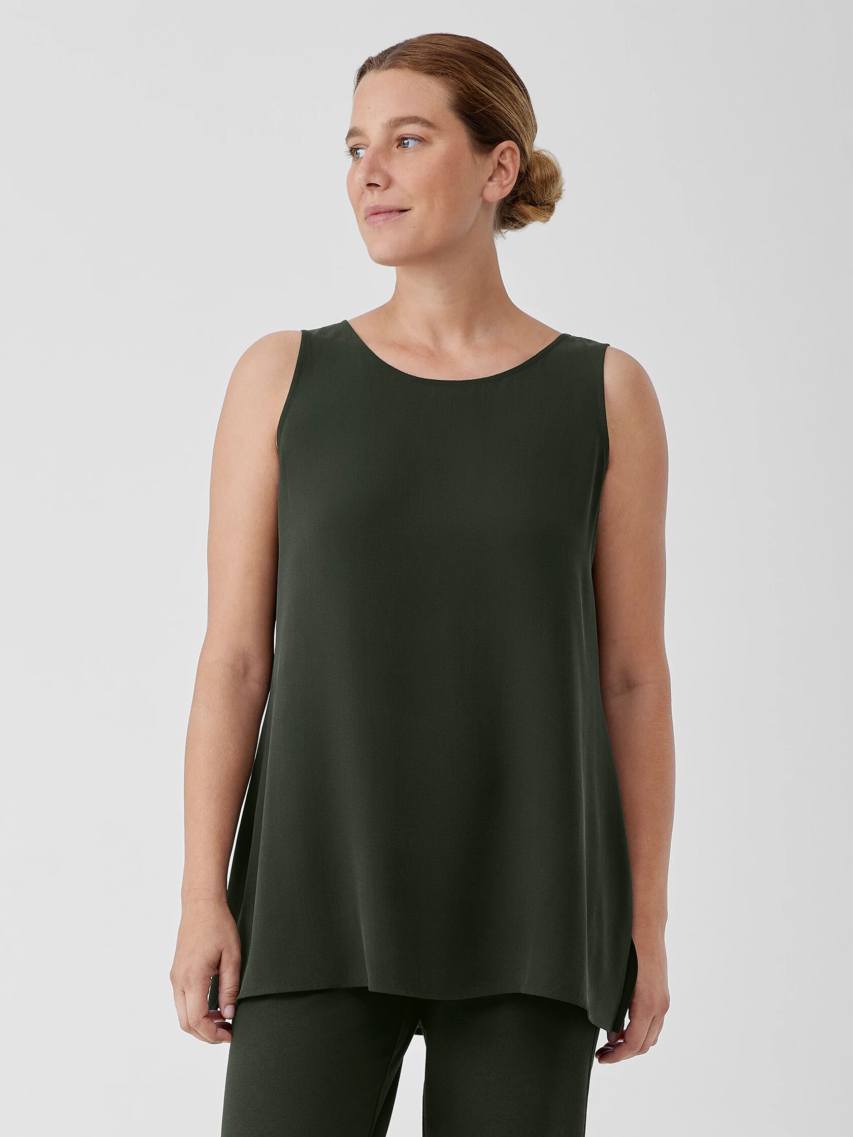 Silk Georgette Crepe&nbsp;Ballet Neck Long Tank