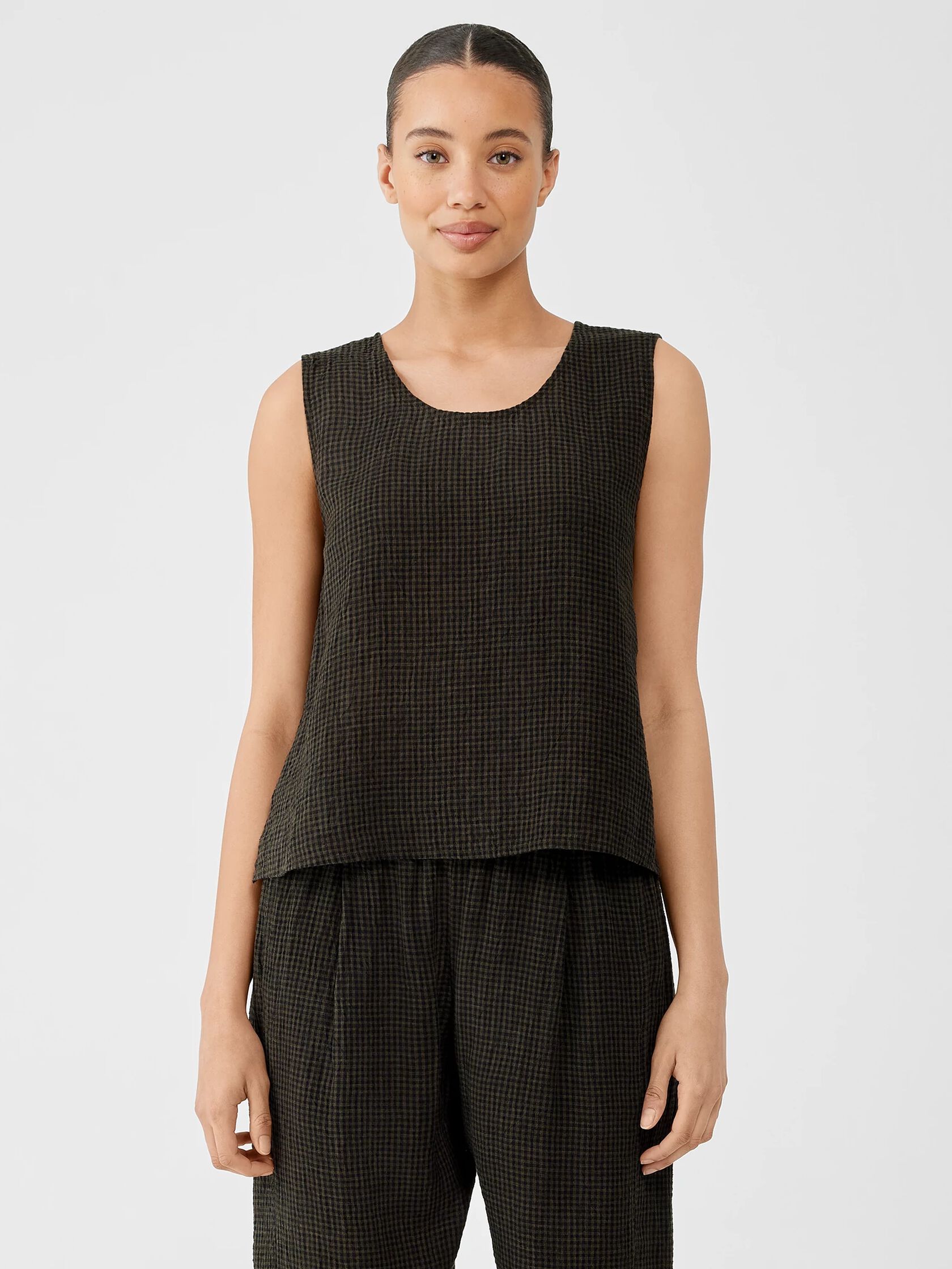Puckered Organic Linen Scoop Neck Tank