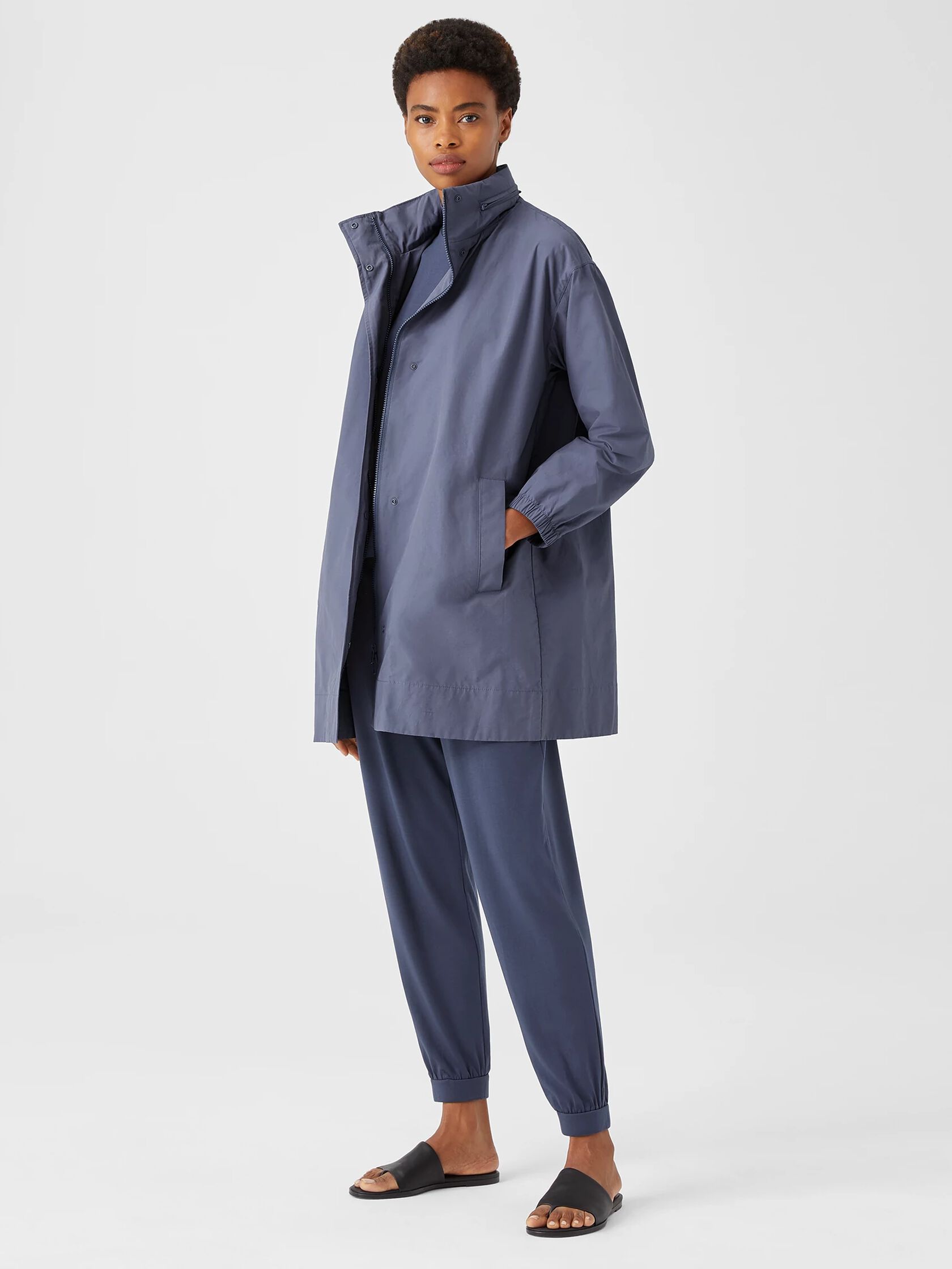 Light Cotton Nylon Stand Collar Long Coat