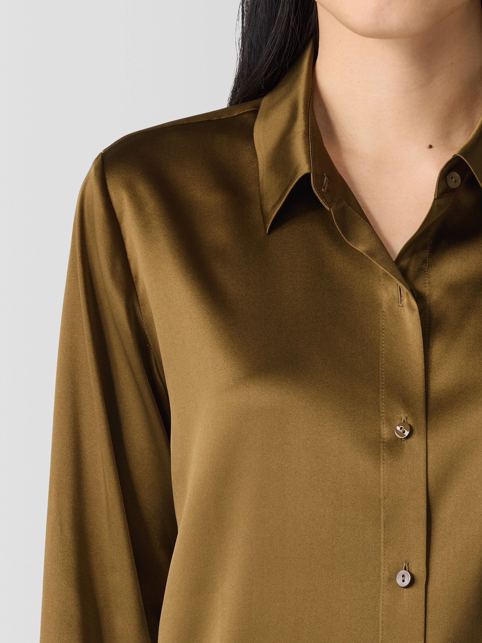 Stretch Silk Charmeuse Classic Collar Shirt