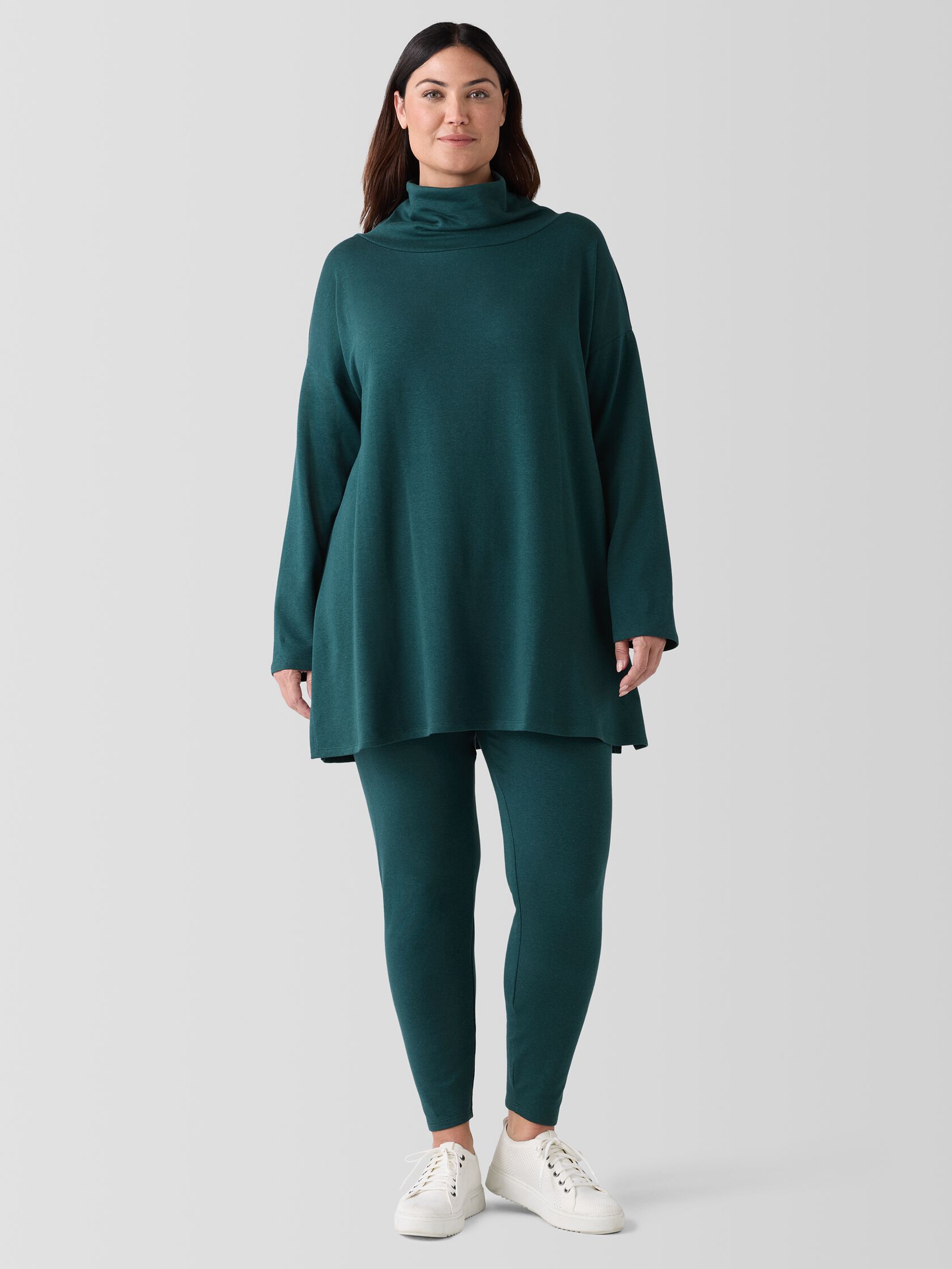 Cozy Brushed Terry Hug Funnel Neck Long Top