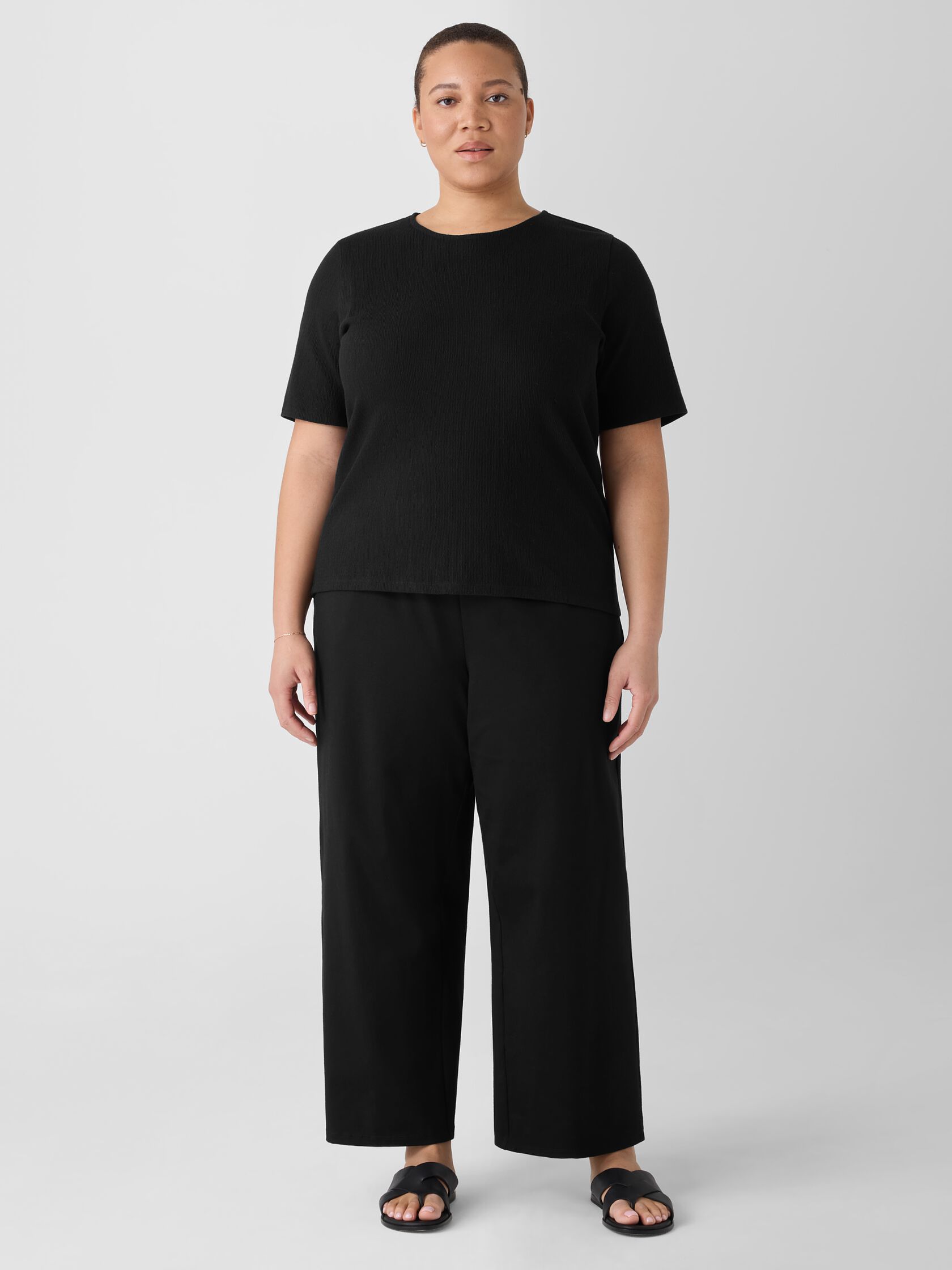 Crinkled Jersey Crew Neck Top