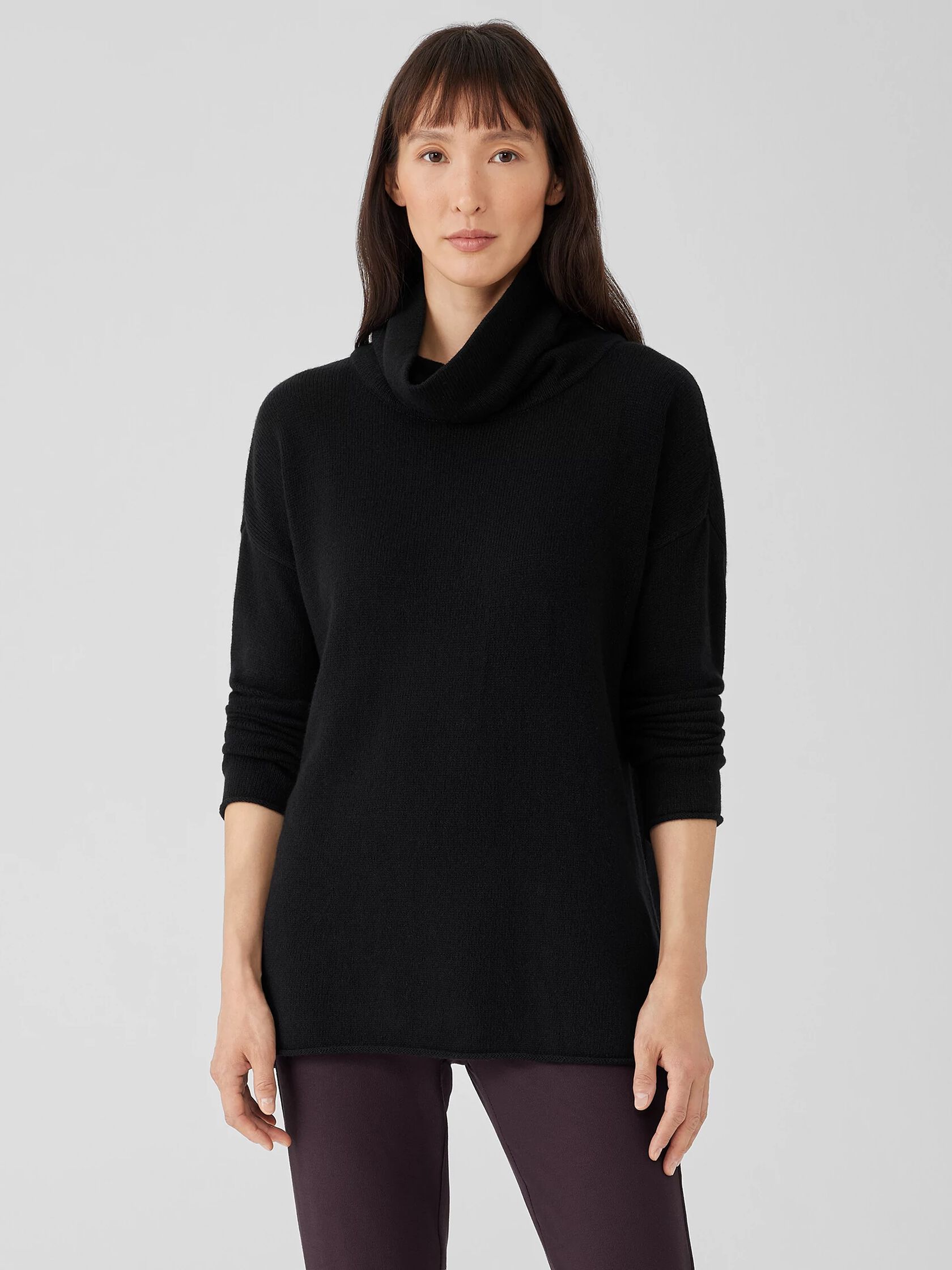 Cotton and Recycled Cashmere Turtleneck Long Top