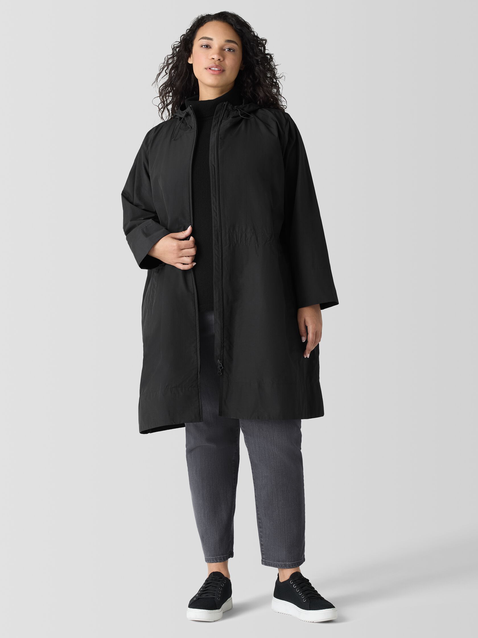 Light Cotton Nylon Hooded Coat