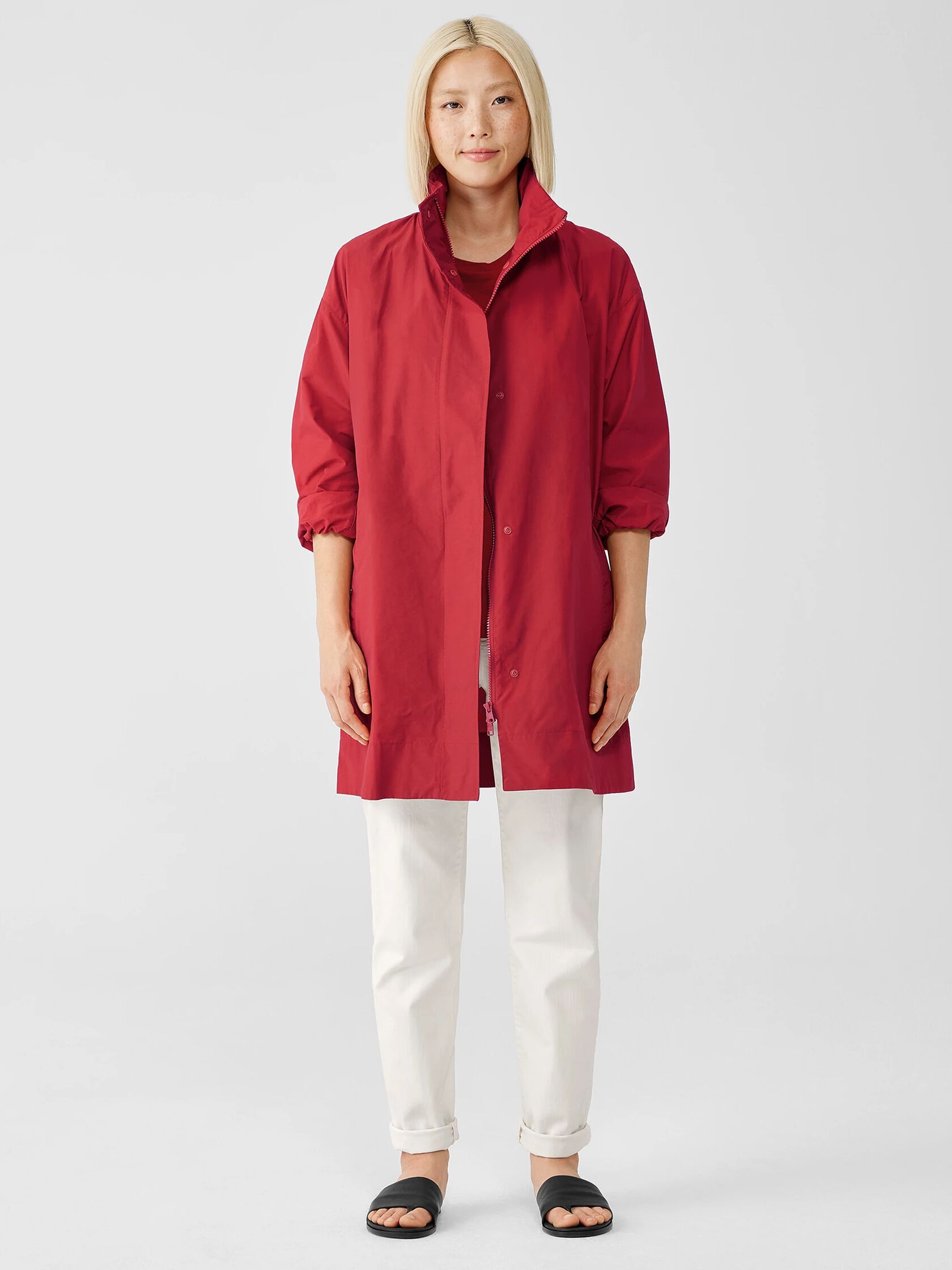 Light Cotton Nylon Stand Collar Long Coat