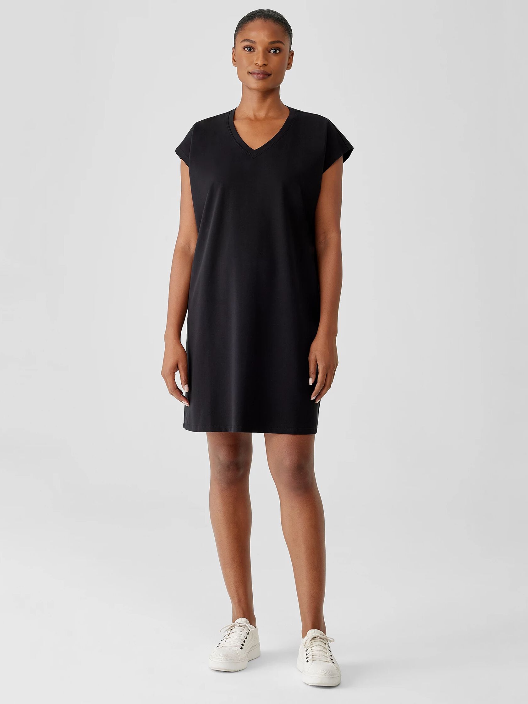 Pima Cotton Stretch Jersey V-Neck Dress