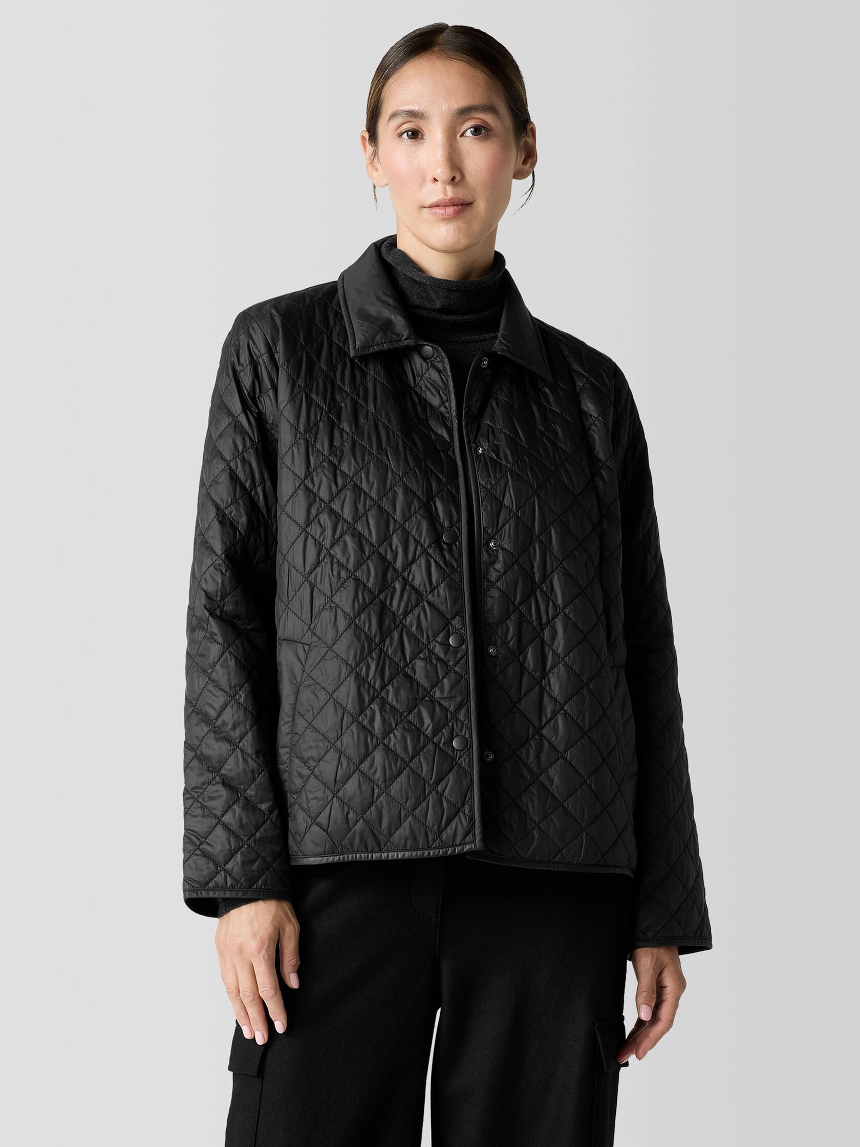 Eggshell Recycled Nylon Classic Collar Coat