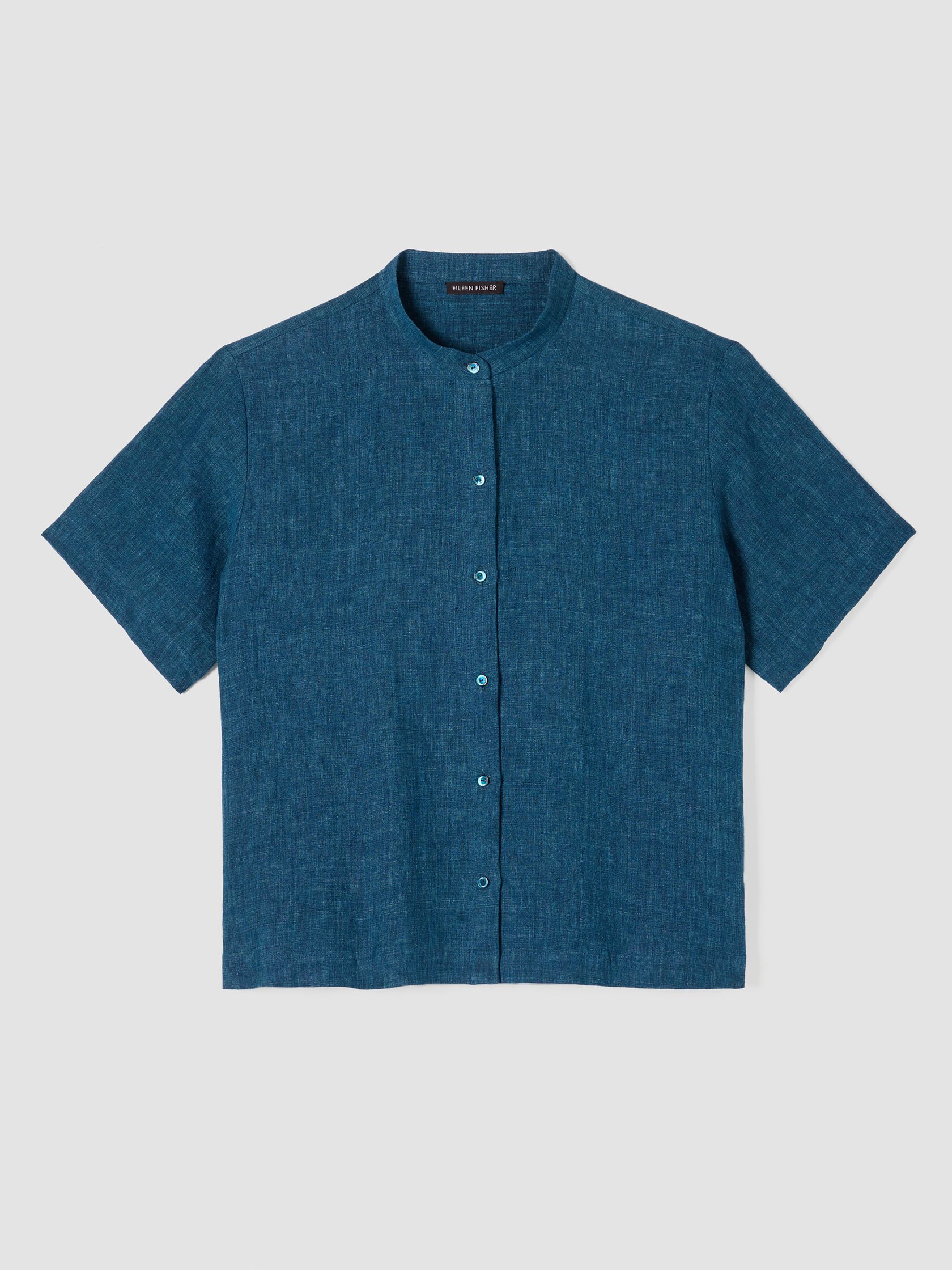 Washed Organic Linen D&eacute;lav&eacute; Band Collar Shirt