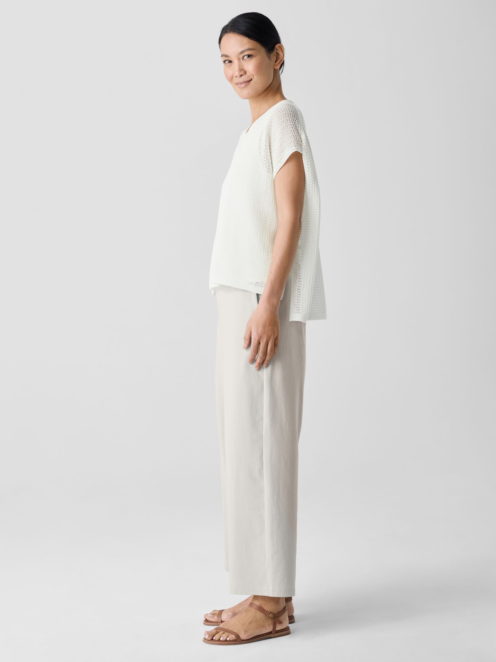 Organic Cotton Cord Sheen Jewel Neck Top