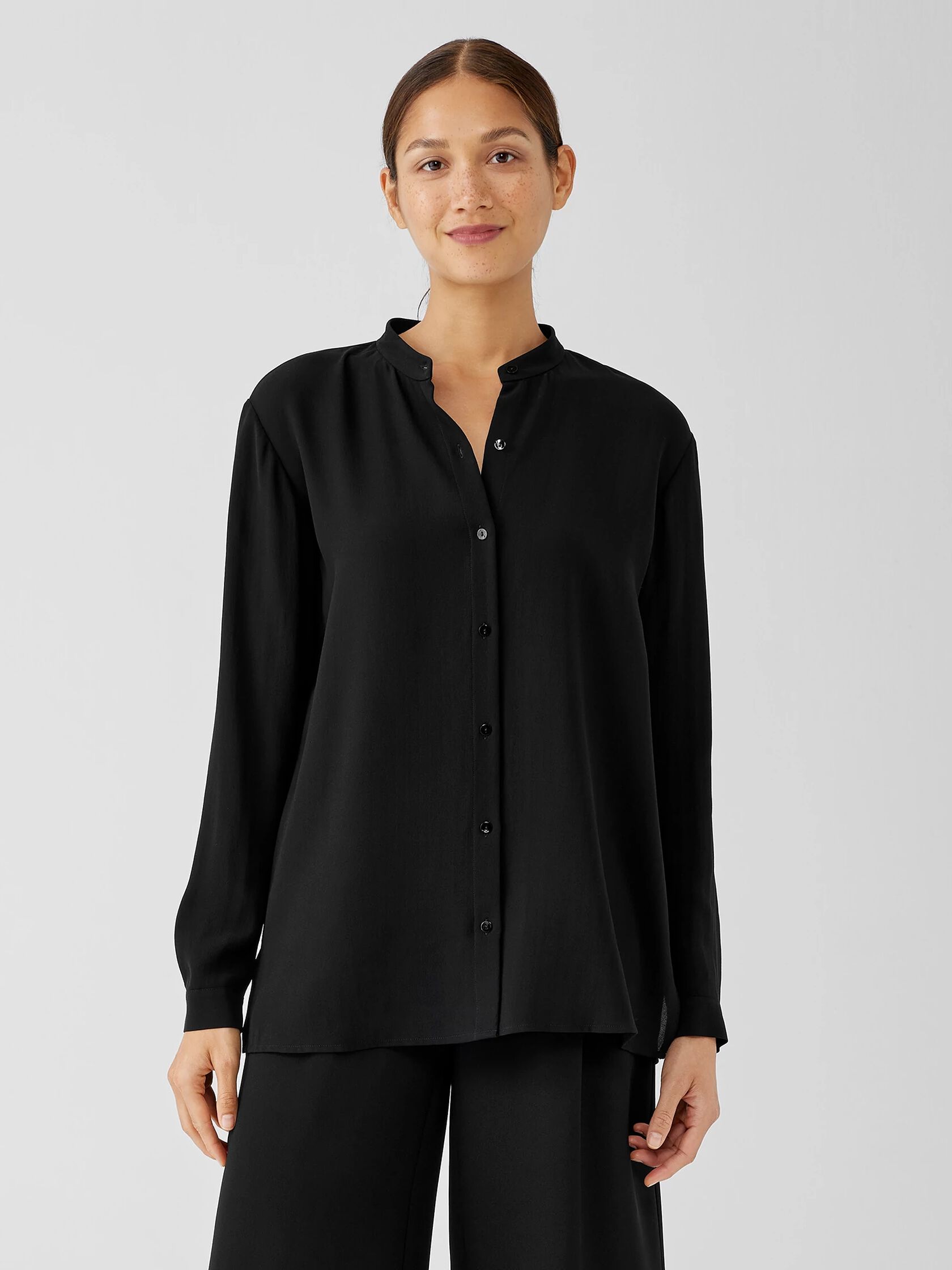 Silk Georgette Crepe Mandarin Collar&nbsp;Shirt