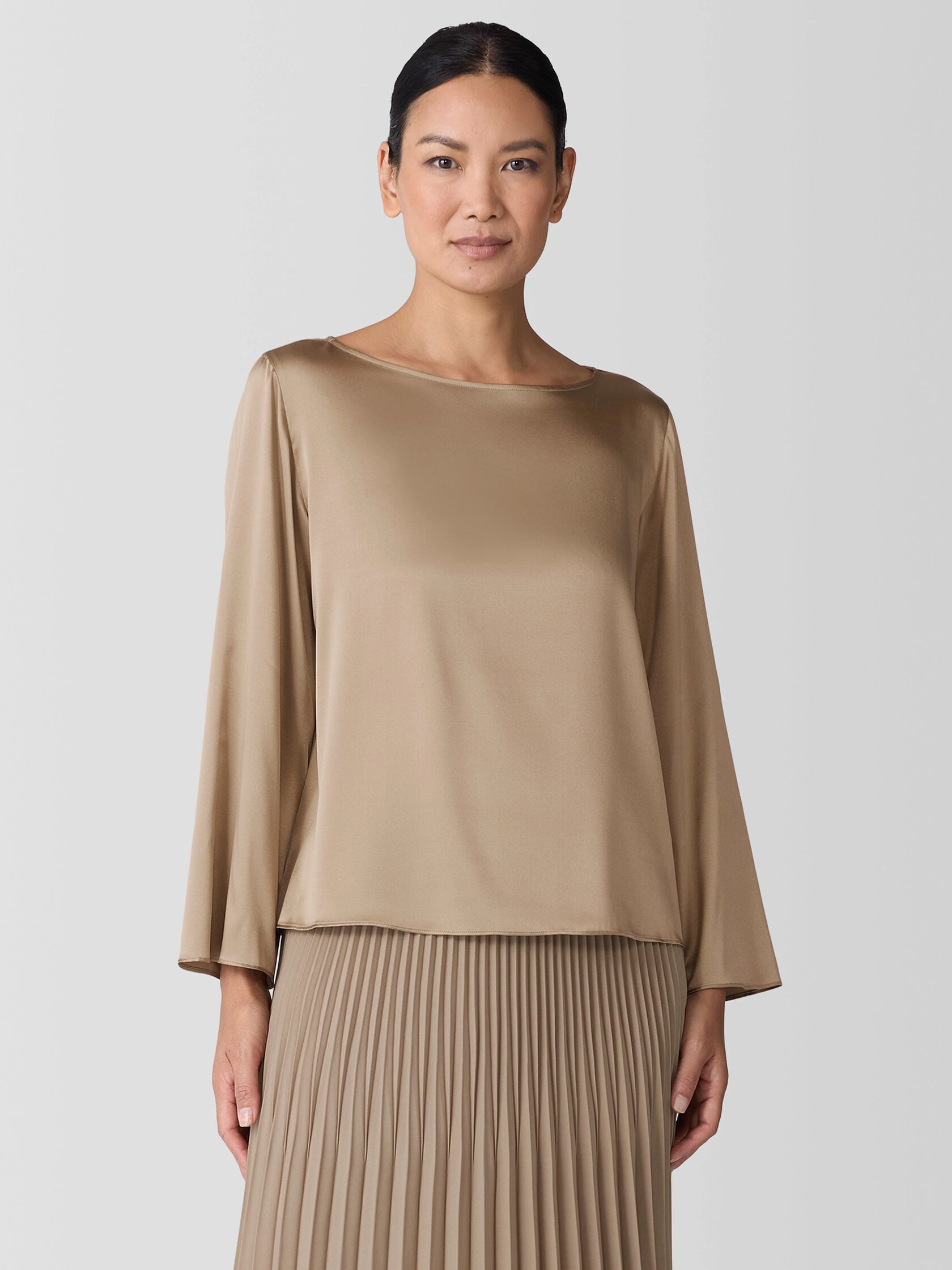 Stretch Silk Charmeuse Bateau Neck Top