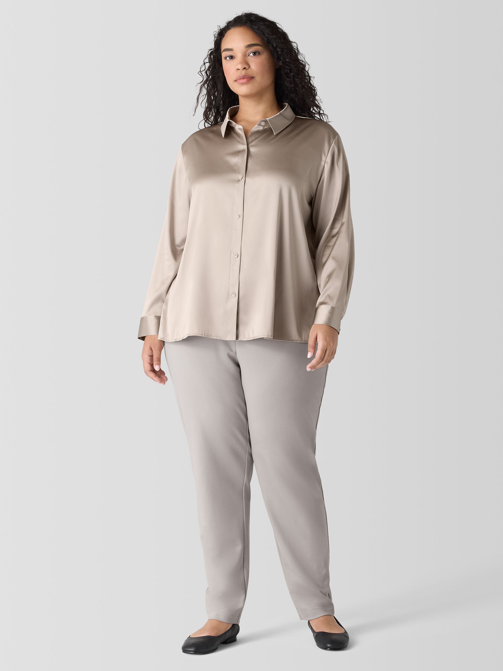 Stretch Silk Charmeuse&nbsp;Classic Collar Shirt