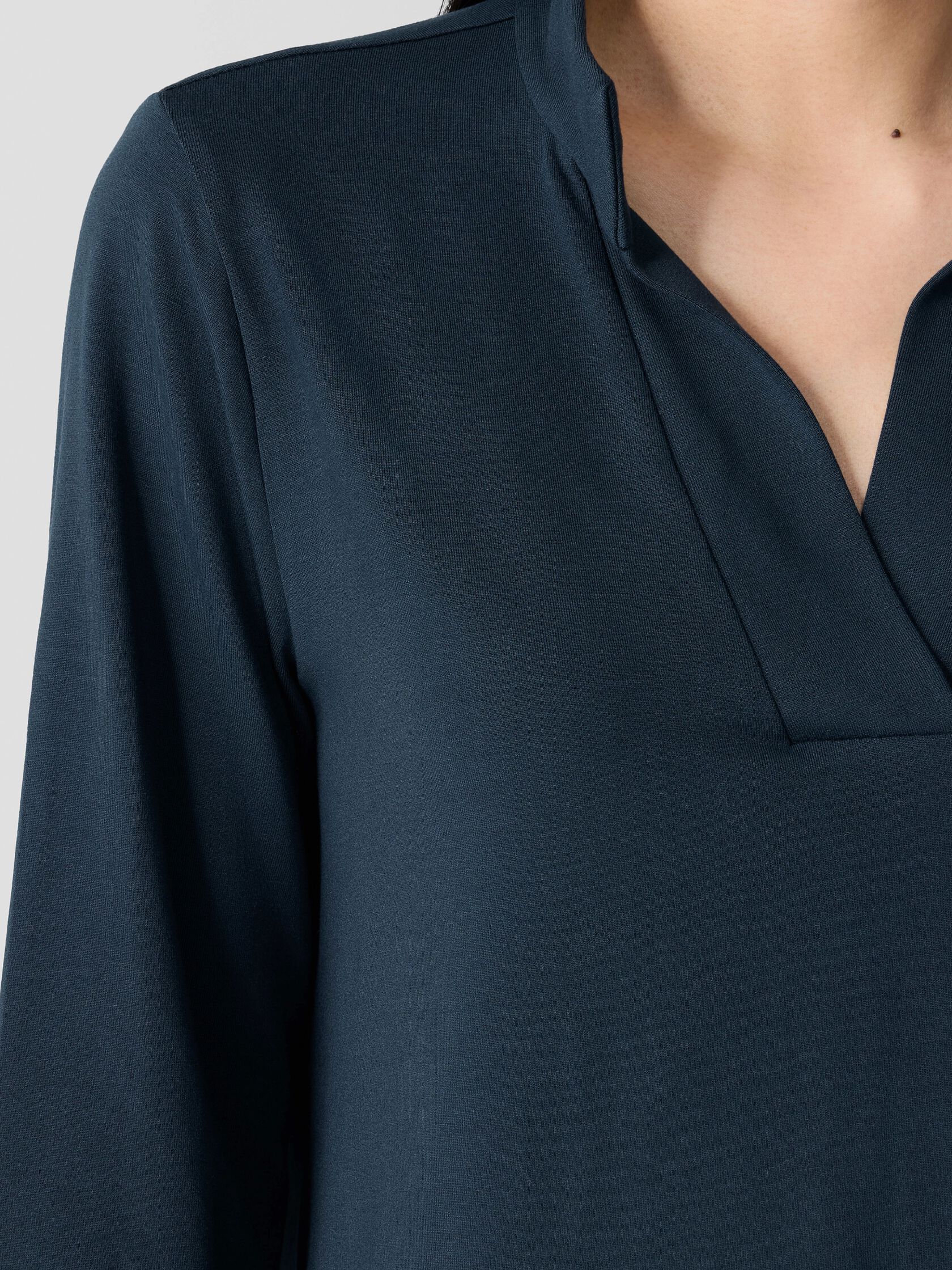 Stretch Jersey Knit Band Collar Top