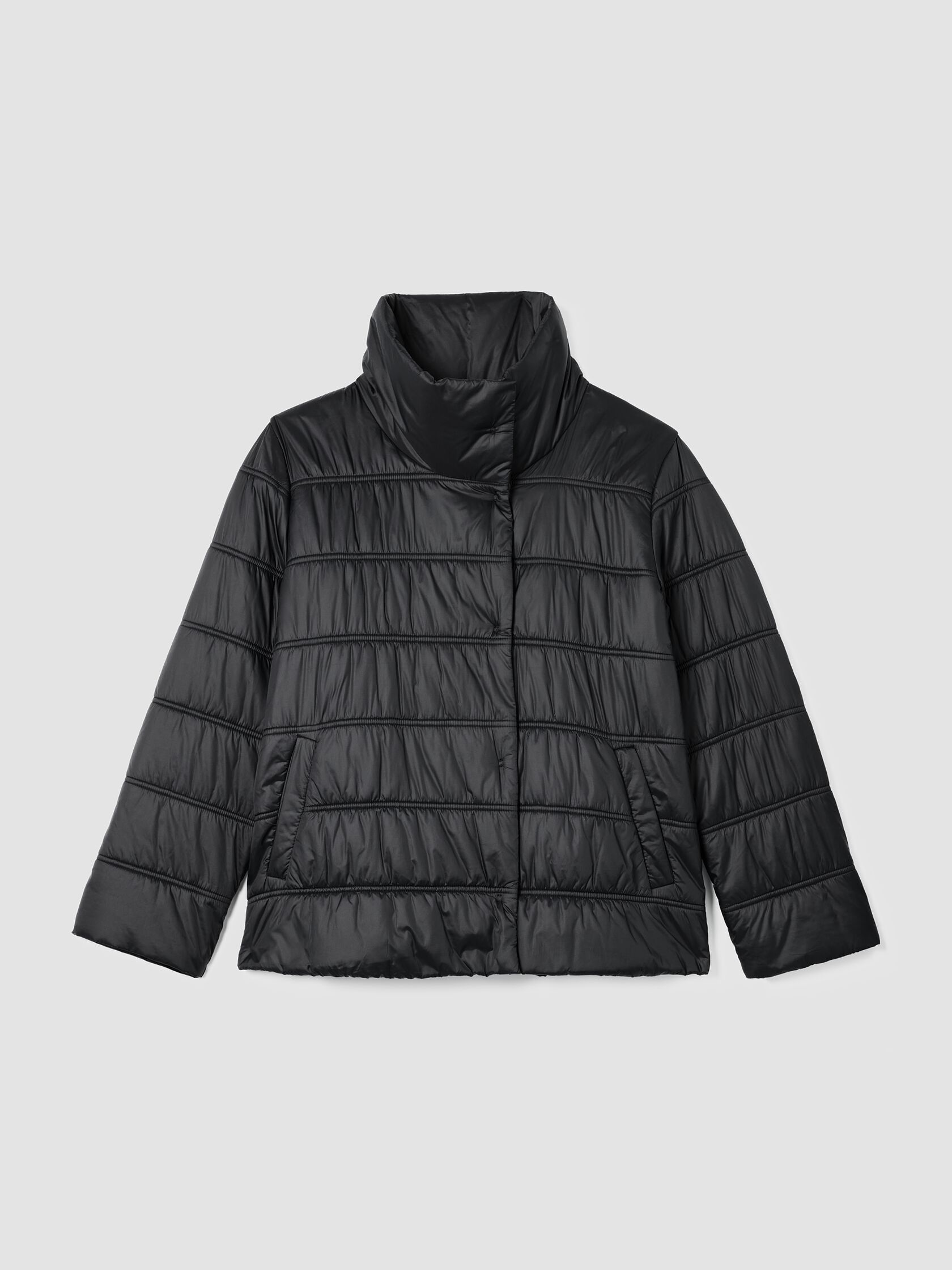 Eggshell Recycled Nylon Stand Collar Short Coat