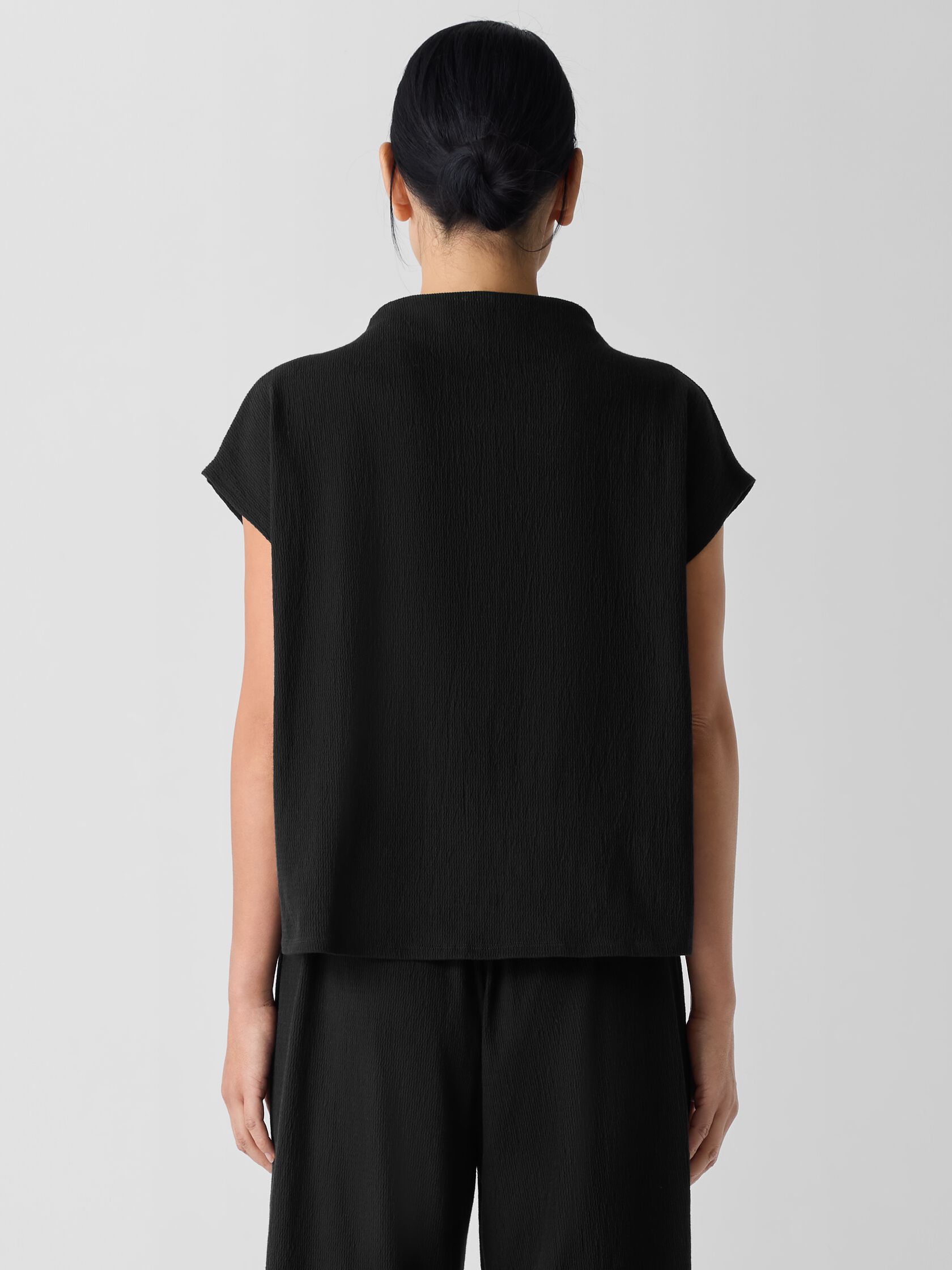 Crinkled Jersey Funnel Neck Top