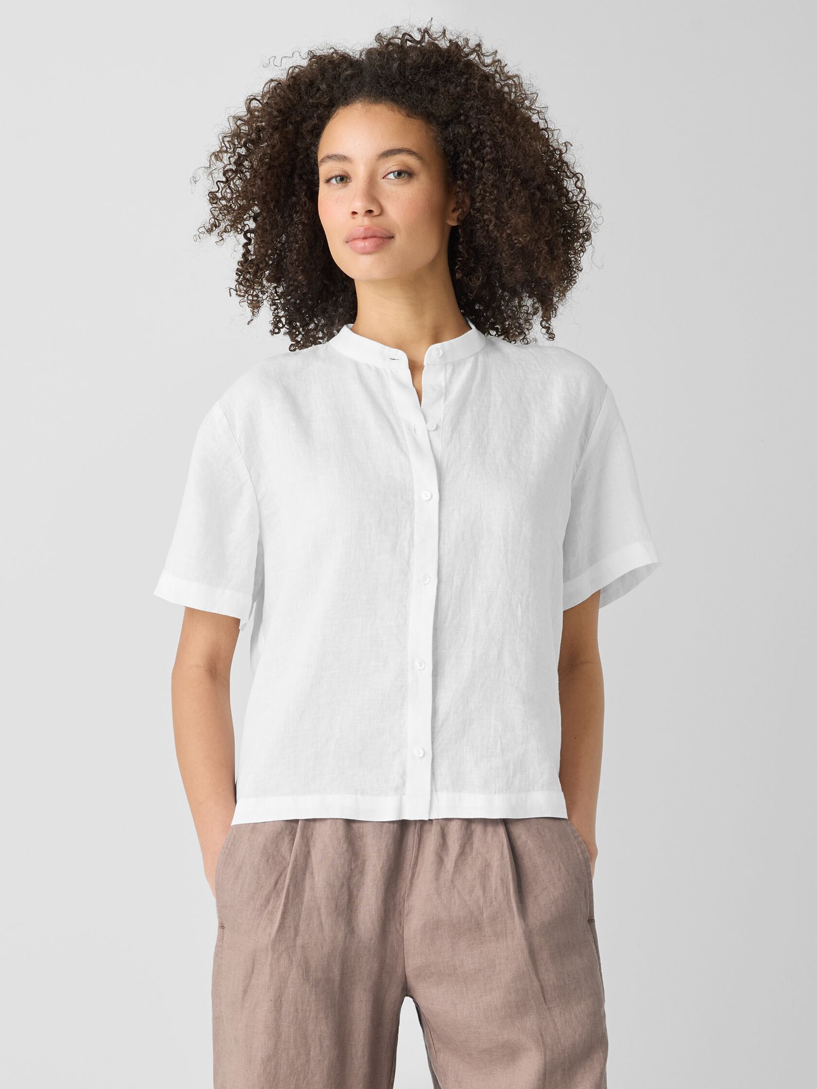 Organic Handkerchief Linen&nbsp;Band Collar Shirt